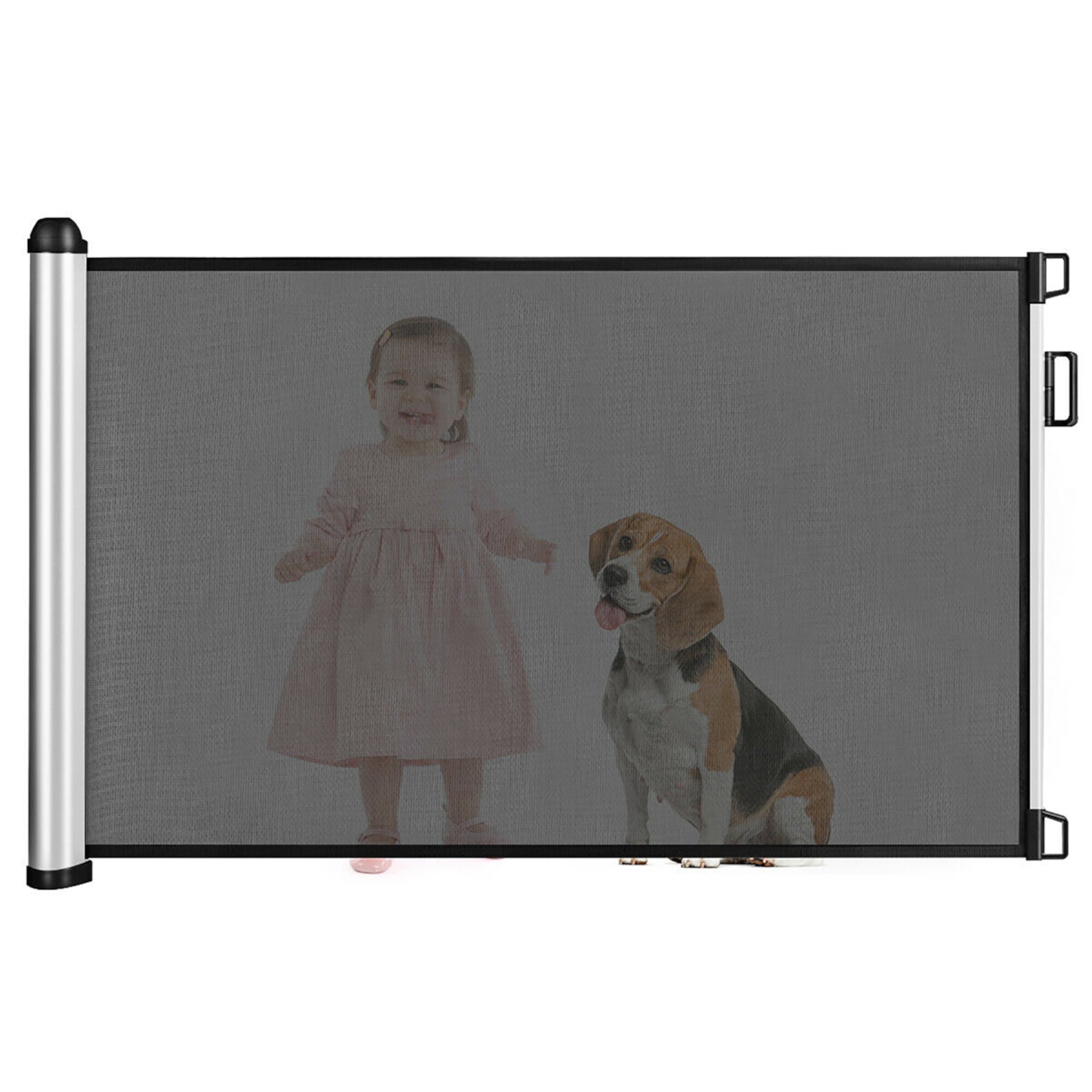 Costway Baby Retractable Mesh Gates Pets Safety Gate Easy Latch Indoor Outdoor Black Costway