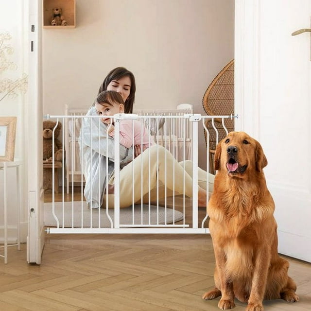 Extra Wide and Tall Baby Gate, Auto-Close and Hold-Open Pet Gates, Easy Walk Thru Indoor Safety Gate with 4 Pack of Pressure Mount Kit, Dog Gates with Optional Extension Kit for 43.3"-52.7" openings PRINIC