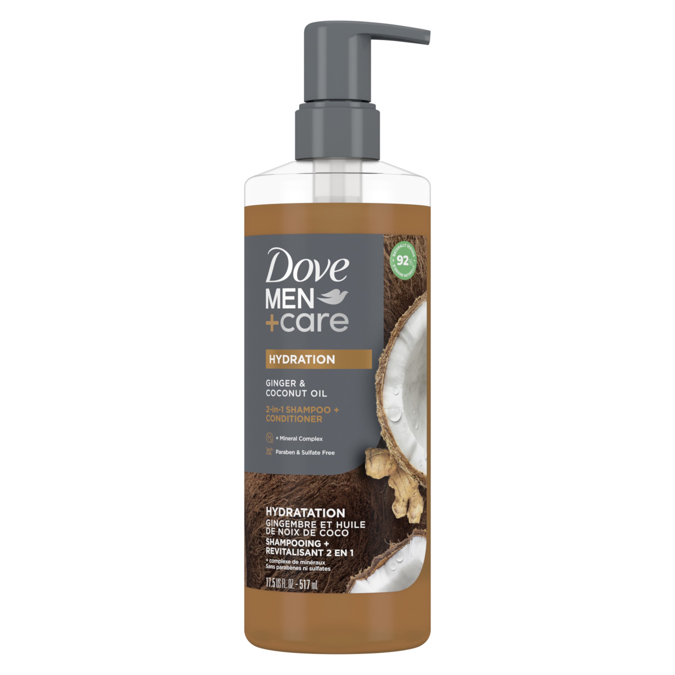 Dove Men+Care 2-in-1 Men's Shampoo + Conditioner Ginger & Coconut Oil All Hair Type, 17.5 oz Dove