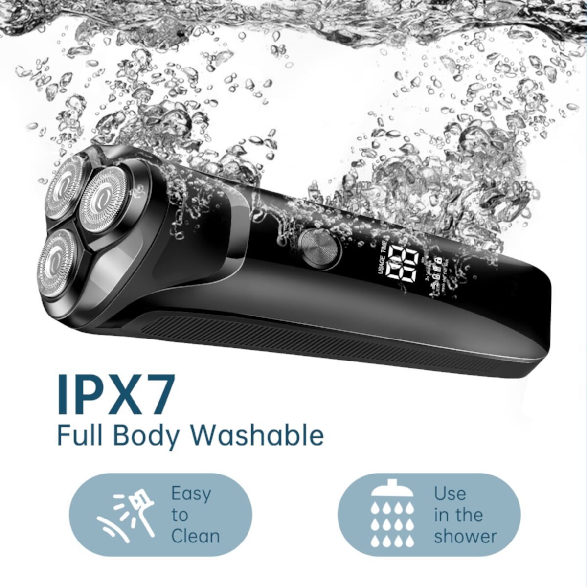 2 in 1 Men's Electric Razor, IPX7 Waterproof 4D Electric Rotary Shaver Cordless Facial Face Shaver Dry Wet Beard Trimmer Travel USB Rechargeable w/ LED Display & Holder for Shaving Husband Dad Cshidworld