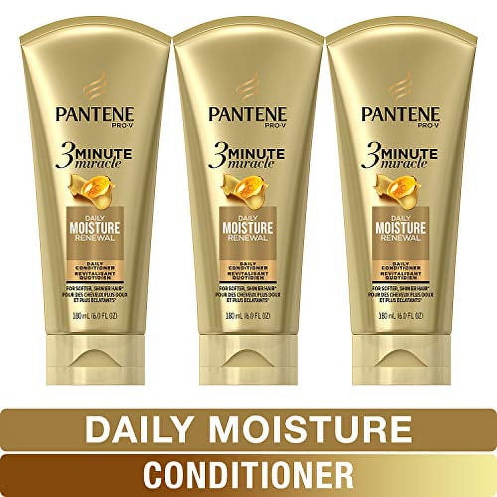 Pantene, Conditioner, Pro-V Daily Moisture Renewal for Dry Hair, 3 Minute Miracle, 6 Fl Oz (Pack of 3) Pantene