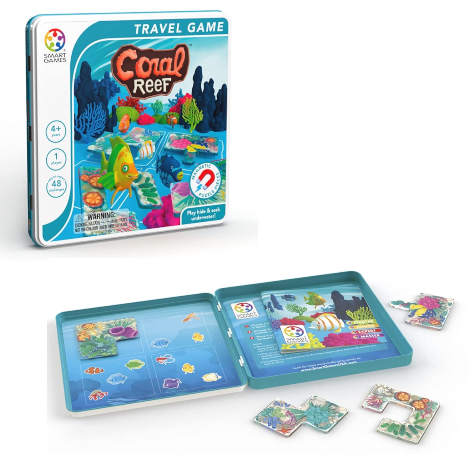 SmartGames Coral Reef Magnetic Travel Game in Metal Box with 48 Challenges for Ages 4+ SmartGames