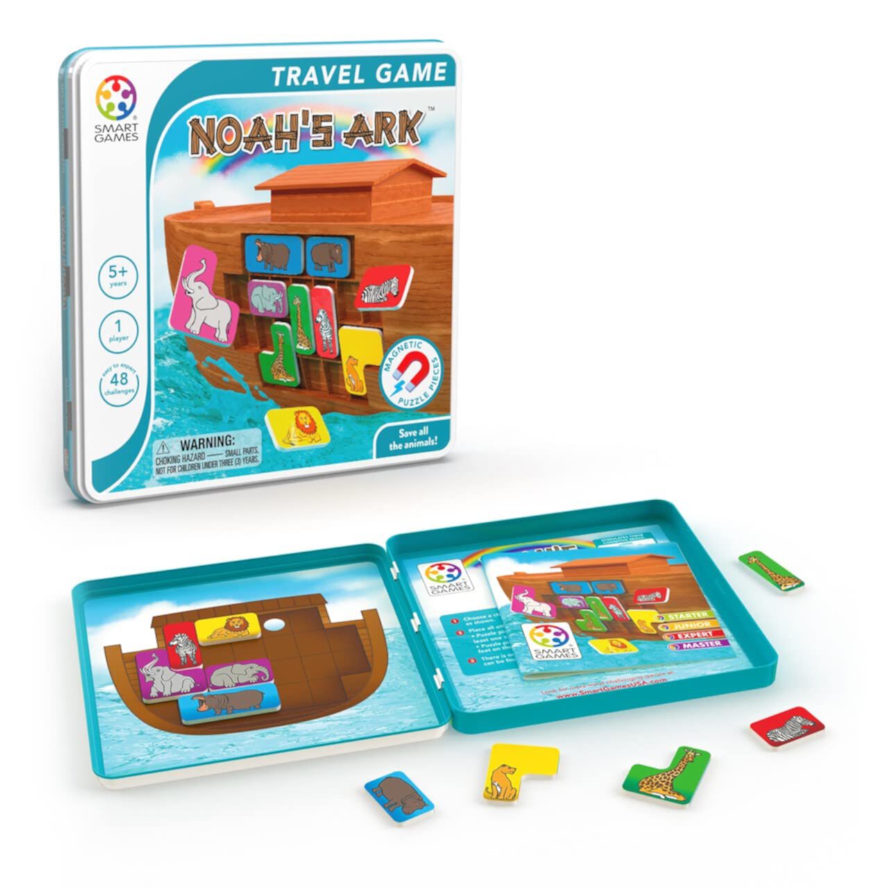 SmartGames Noah's Ark Magnetic Travel Game with 48 Challenges for Ages 5+ with Metal Travel Box SmartGames