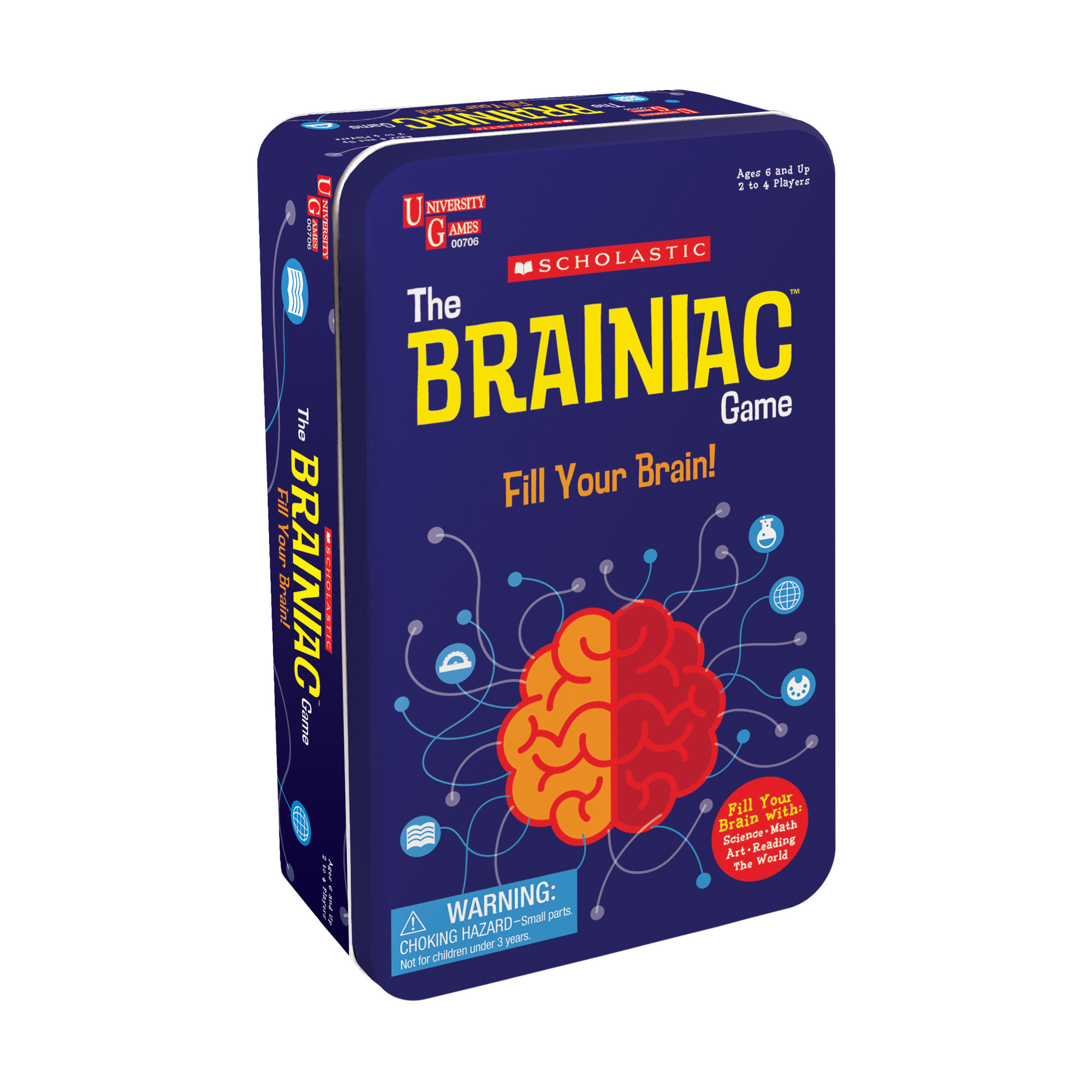 University Games | Scholastic Brainiac Travel Card Game in a Portable Tin , Perfect on the go Fun for Kids Ages 6 and Up, 2 to 4 Players University Games