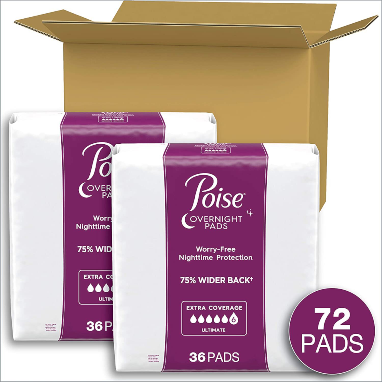 Poise Overnight Incontinence Pads for Women, Ultimate Absorbency, 72 Count (2 Packs of 36) (Packaging May Vary) Visit the Poise Store