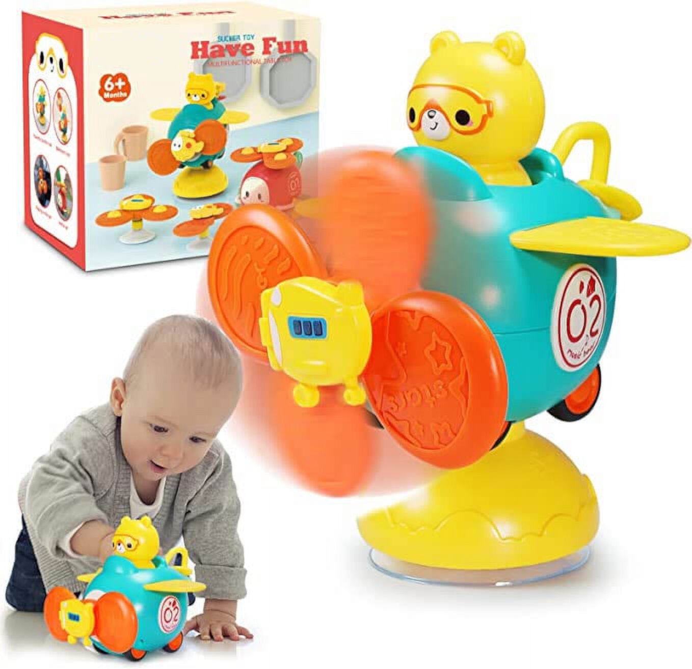 Baby Toys 12-18 Months Old, High Chair Car/Spinner Toys with Suction Cups, Montessori Toys for 1 Year Old Boy/Girl, 1st Birthday Gifts for Toddler, Early Learning Toys for Travel Bath Table Autrucker