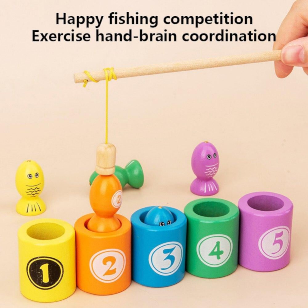 Montessori Toys for Toddlers Wooden Fishing Game Fine Motor Skill Learning Magnet Fishing Pole Clamp Chopsticks Preschool Math Education Gift for Kids Child Age 3 Up Year Old Slopehill