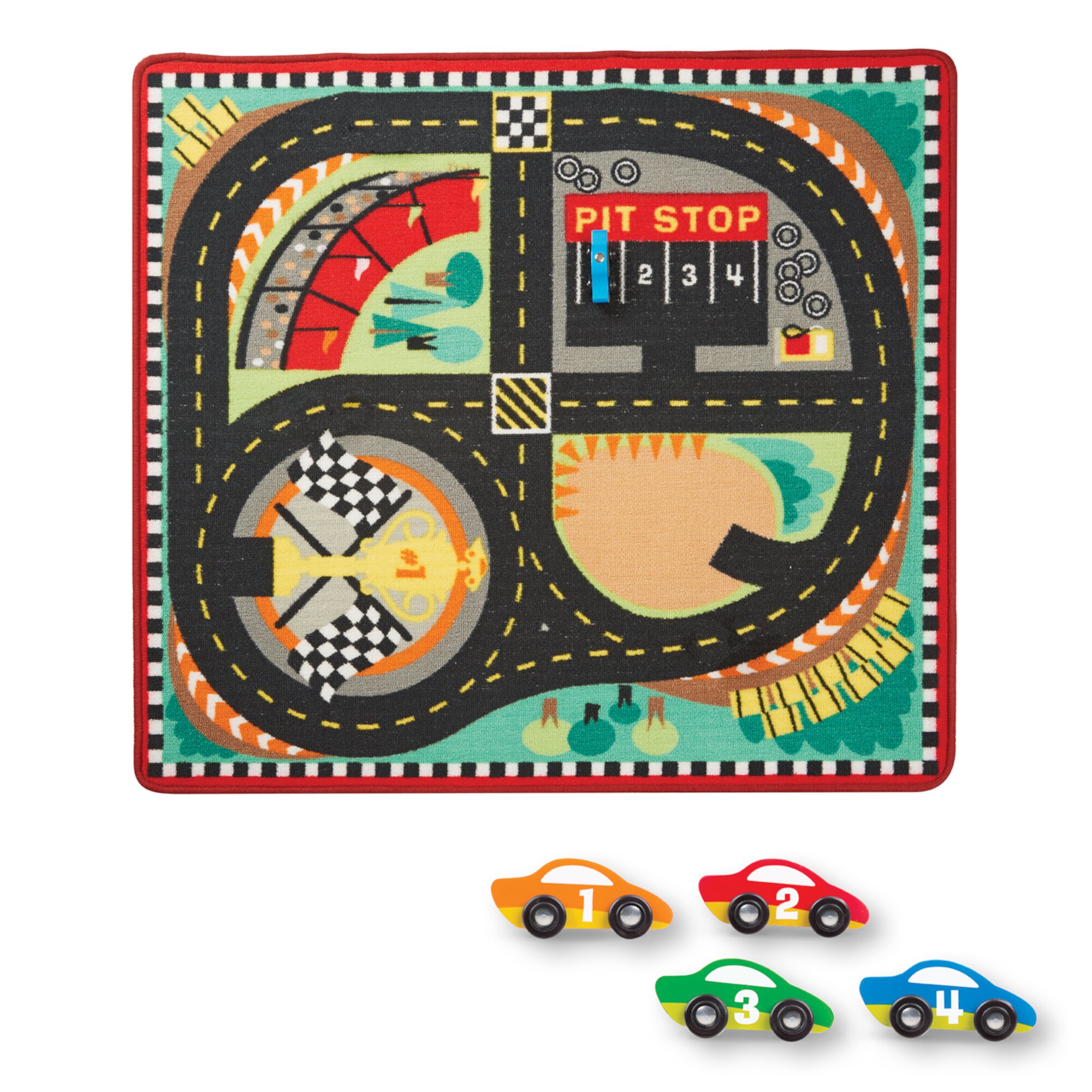 Melissa & Doug Round the Speedway Race Track Rug With 4 Race Cars (39 x 36 inches) Melissa & Doug