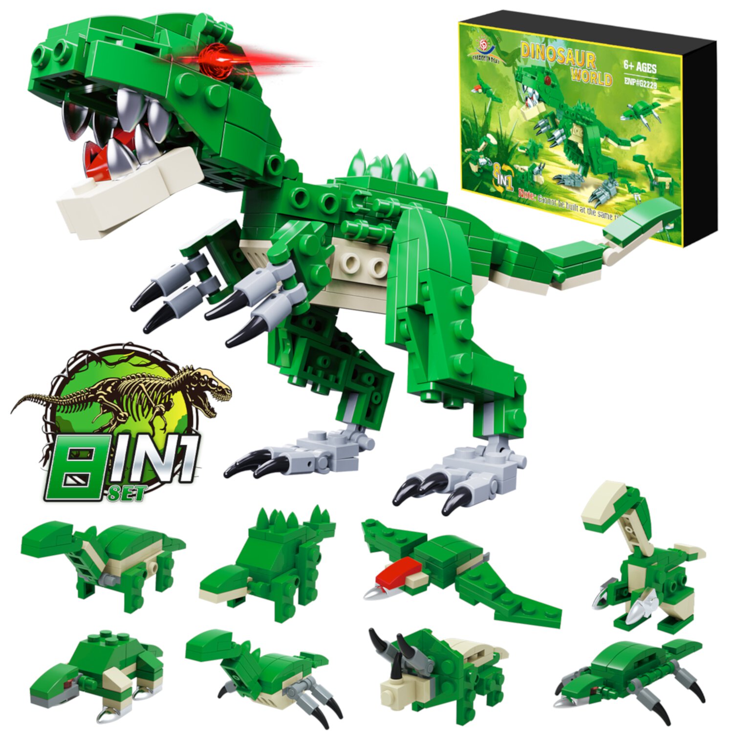 Dinosaurs Building Blocks Kit, 8-in-1 Dinosaurs Toys, STEM Educational Dinosaur Building Toys, Christmas Gifts for Boys Girls Age 6+ (219 Pieces) EXERCISE N PLAY