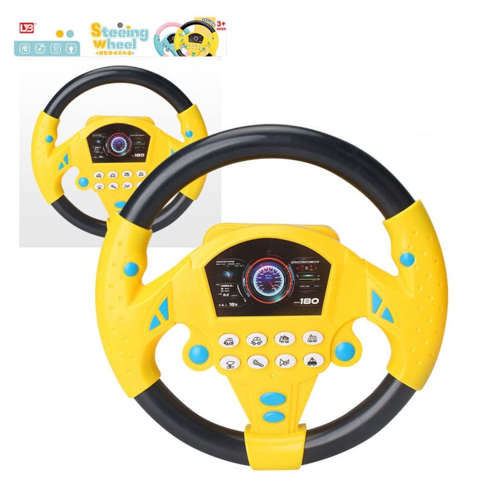 Portable Simulation Steering Wheel Co-Pilot Simulation Driving Controller Kids Educational Toy Sound Toy Steering Wheel Toy Funny Interactive Christmas Gift Pink&Blue Autrucker