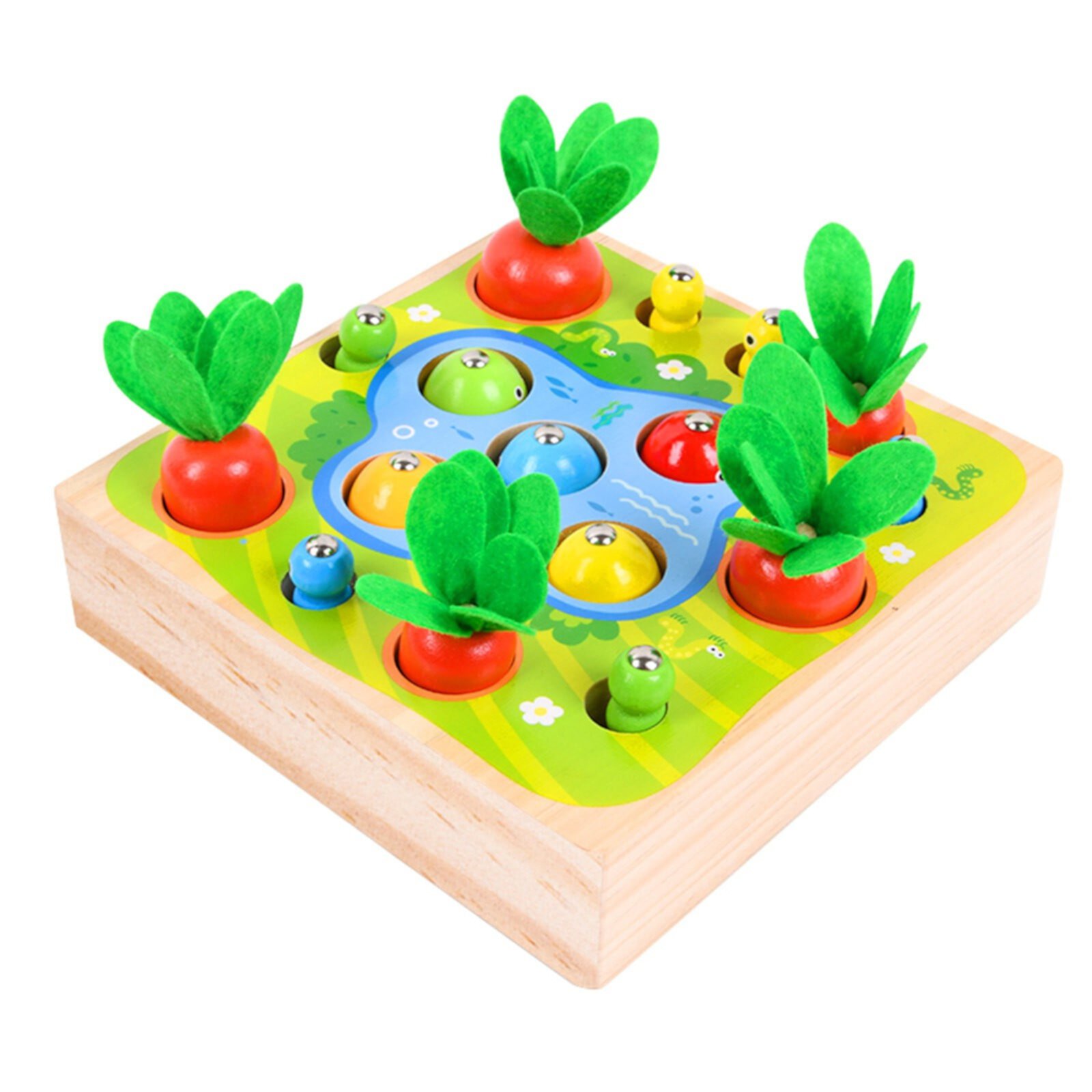 New Happy Farm Pull Radish Magnetic Fishing Game Wooden Building Blocks Children's Educational Desktop Toy Baby Gift GBIIOU