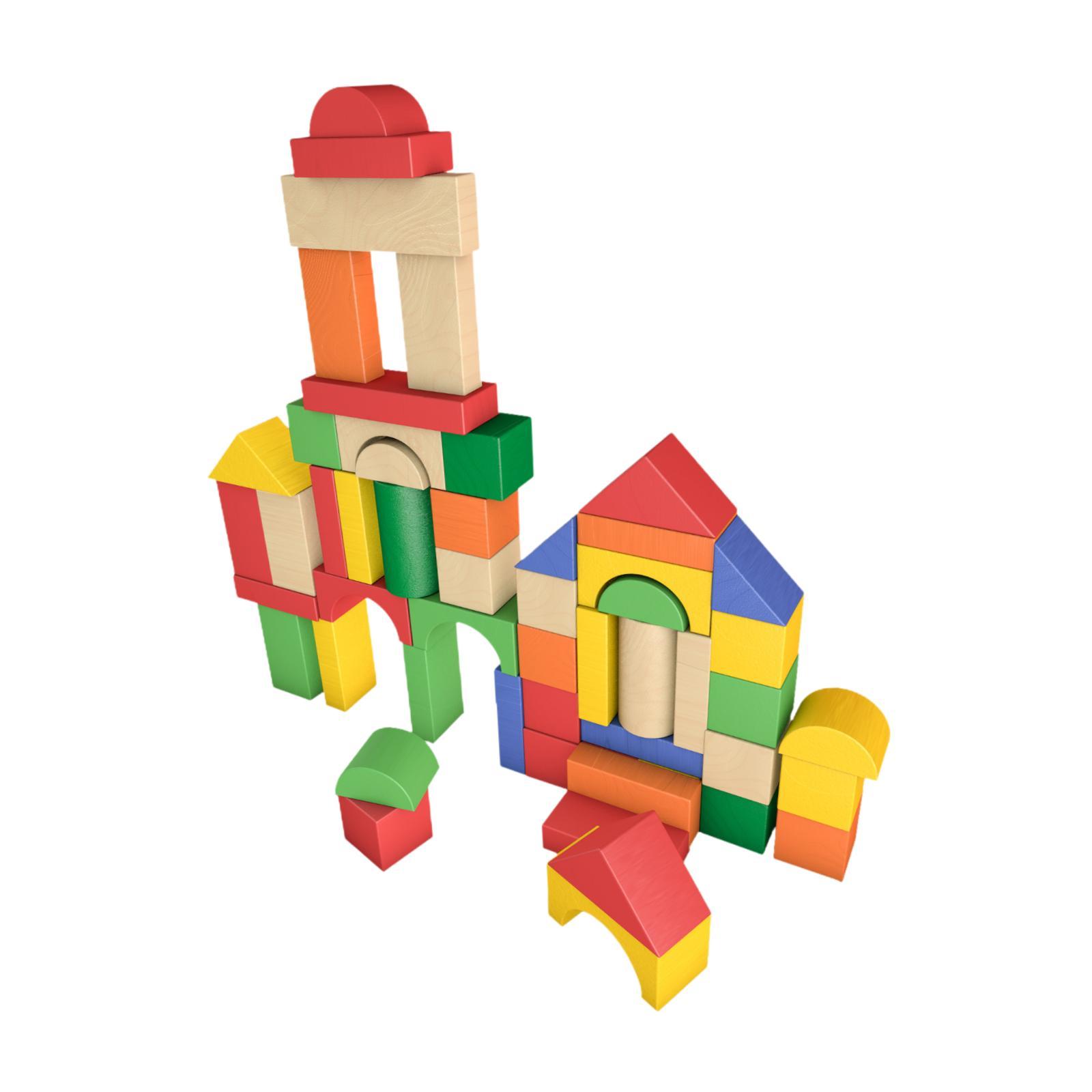 Almencla 50 Pieces Wooden Building Blocks Construction Toys Set Montessori Toys Educational Toy for Boys Girls Toddlers Birthday Gifts Almencla