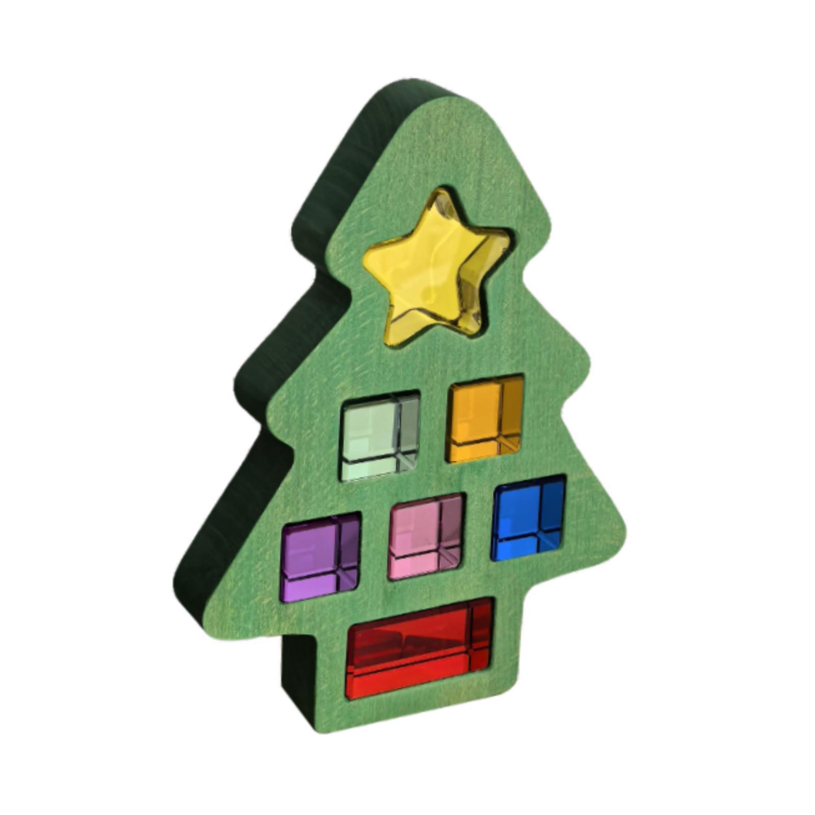 guohui Christmas Tree Shape Acrylic Cubes Blocks Rainbow Fine Motor Skill Sensory Training Toys Translucent for Kids Gifts Birthday GUOHUI