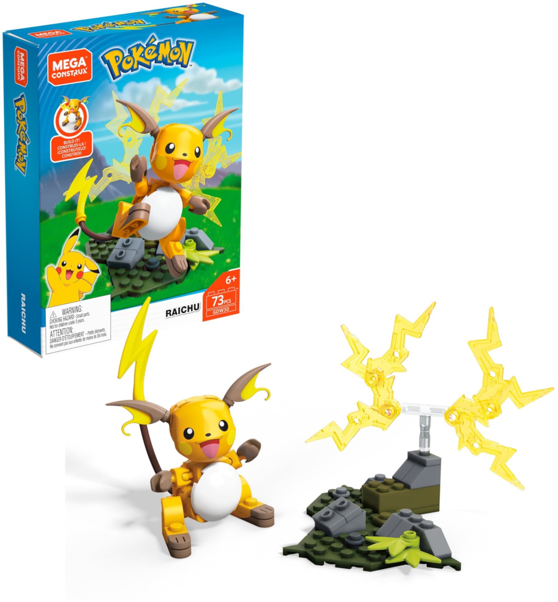 Игровой набор-конструктор MEGA Pokemon Raichu с фигурками и 73 деталями для детей Mega