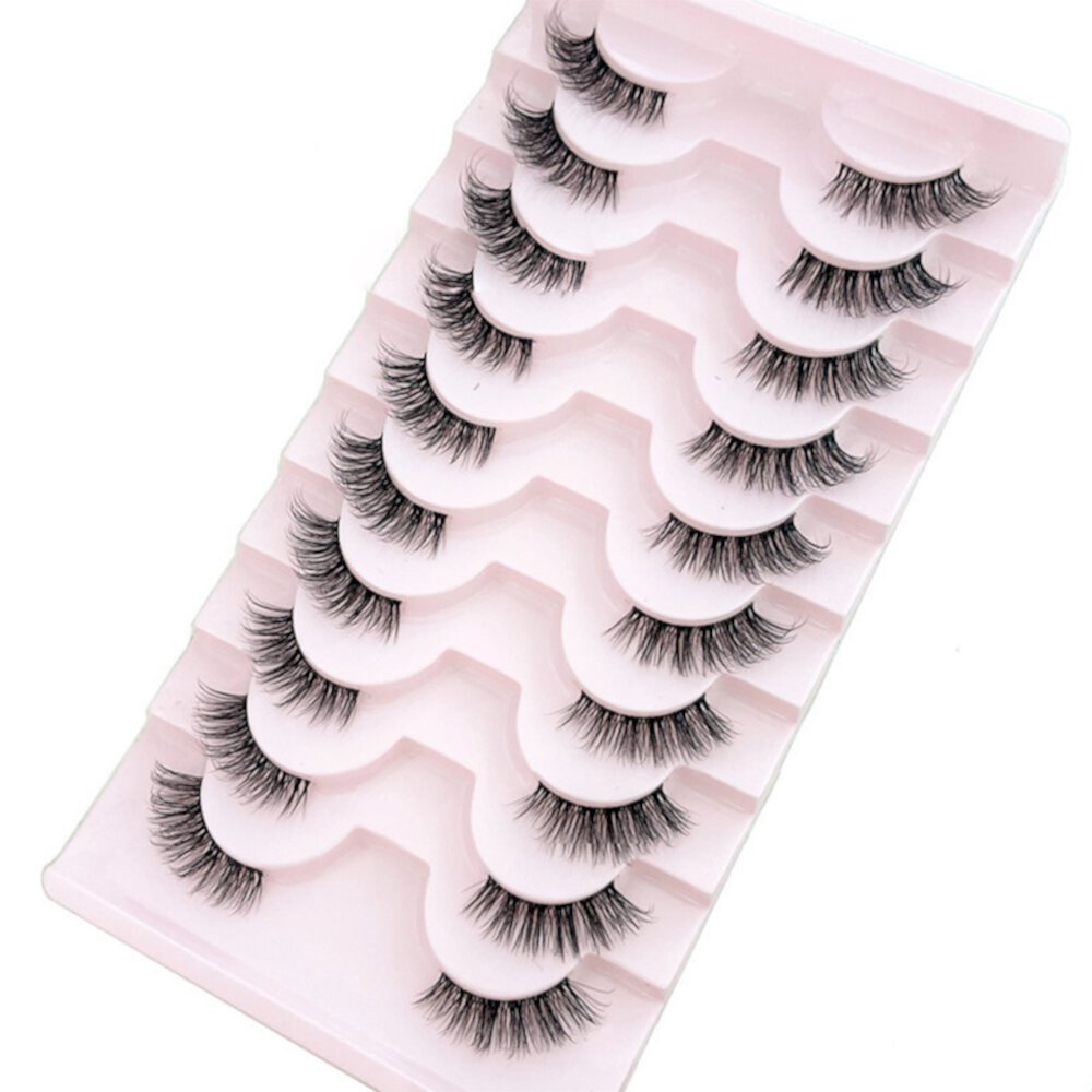 False Eyelashes Natural Half Lashes Short Wispy Clear Band Lashes Pack Cat Eye 3D Faux Mink Lashes Fake Eyelashes ENTASSER