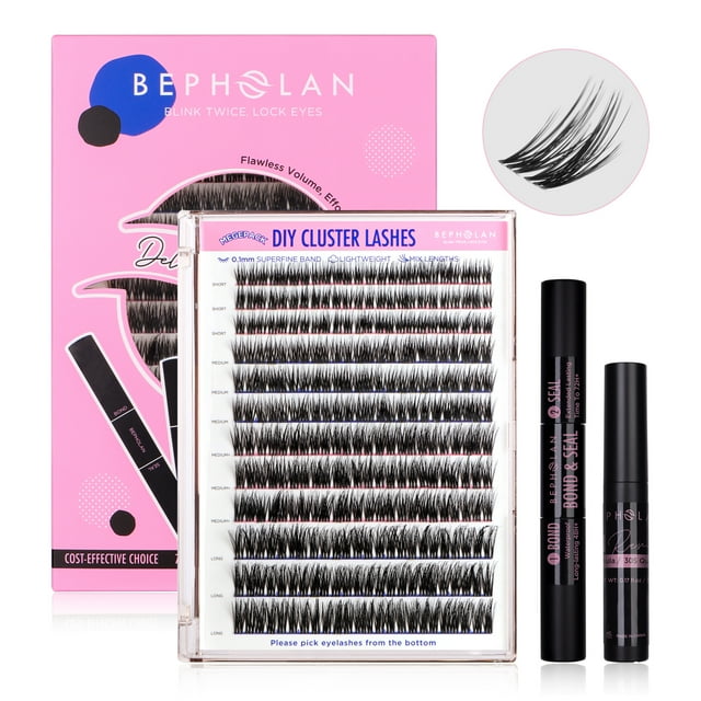 Lashview 144 Pcs Cluster Eyelash DIY Lash Extension Kit 714 Black Brand BEPHOLAN