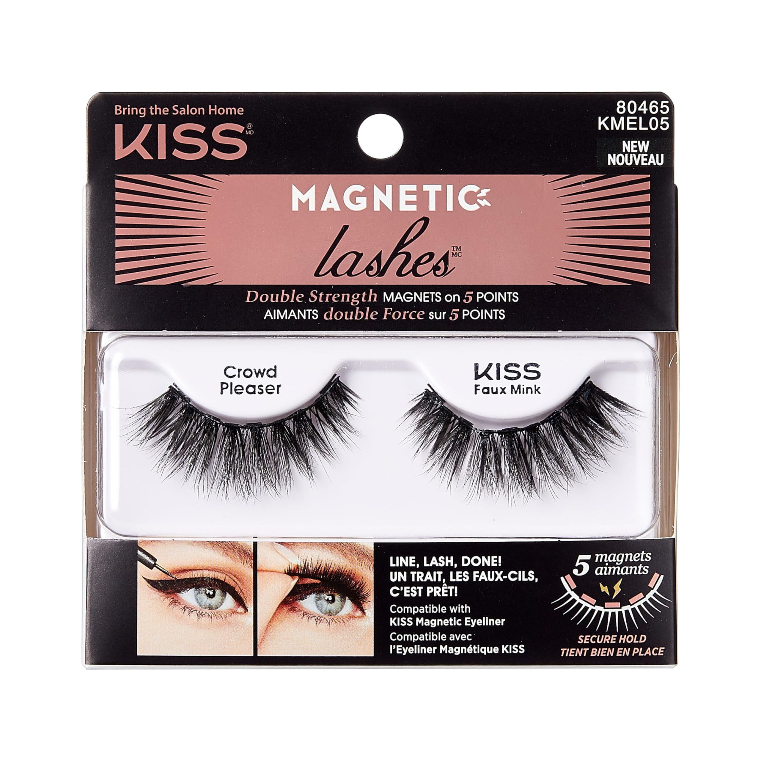 Kiss Magnetic Lashes, Crowd Pleaser, 1 Pair Of Synthetic False Eyelashes With 5 Double Strength Magnets, Wind Resistant, Dermatologist Tested Fake Lashes Last Up To 16 Hours, Reusable Up To 15 Times Visit the KISS Store