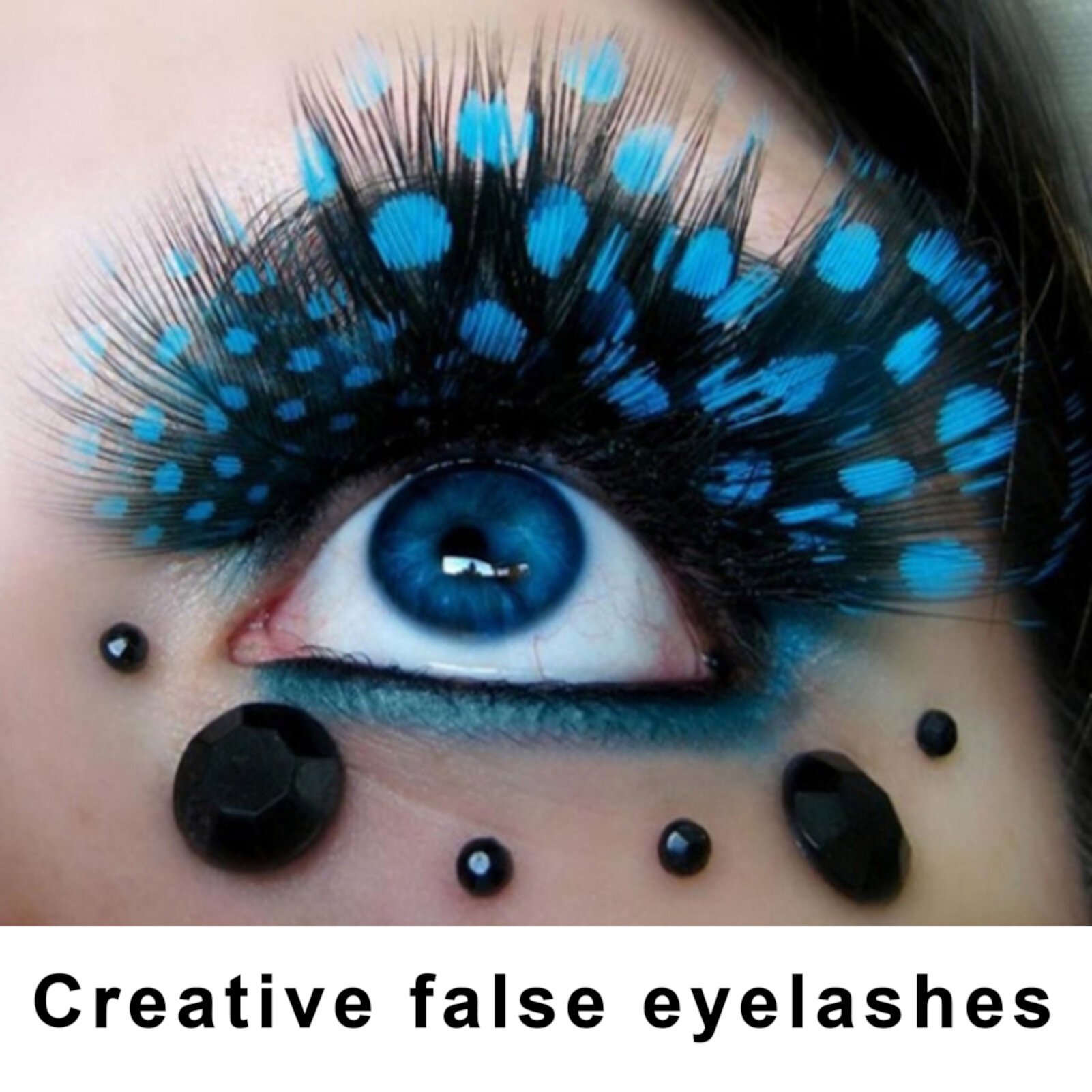 Eisoary 1 Pair 3D Colorful Fake Lashes Natural and Dense Blue Color Artificial Feather Eyelashes Extension Party Makeup Fake Eyelashes for Halloween Cosplay Party Performance Masquerade Black Eisoary