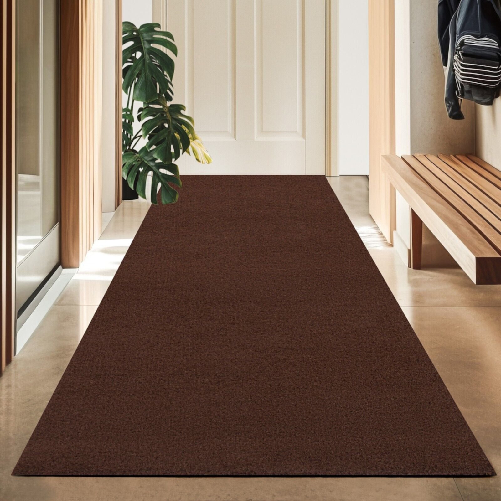 Koloko Outdoor Runner Rug Indoor Non-Slip Long Rugs Custom Size Carpet Runners with Rubber Backing Mat for Hallway Kitchen Entryway Garage Laundry Light Brown, 2ft x 19ft Koloko