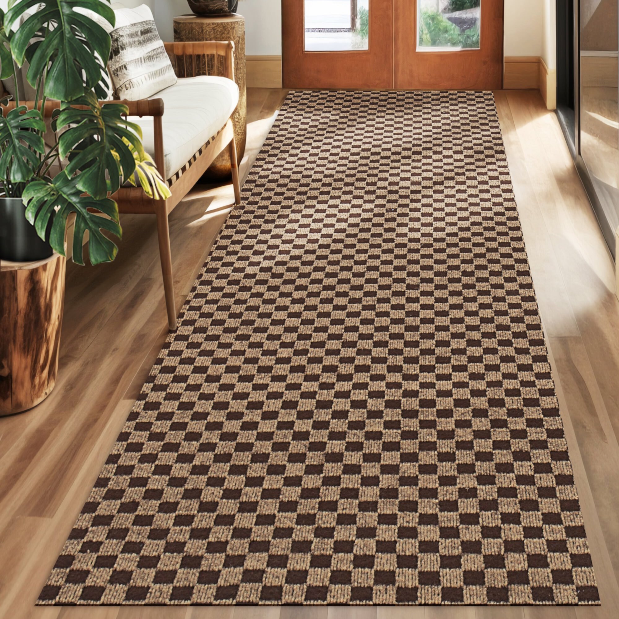 Koloko Outdoor Runner Rug Indoor Non-Slip Long Rugs Custom Size Carpet Runners with Rubber Backing Mat for Hallway Kitchen Entryway Garage Laundry Light Brown, 2ft x 19ft Koloko