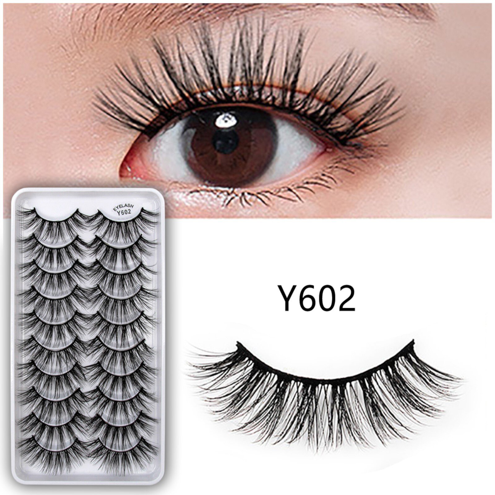 Sumllary Salon Lashes 614 False Eyelashes Lashes Pack 10 Pairs 8D Dramatic Eyelashes Wispy Cat Eye Style Volume Eye Lashes Multipack Sumllary