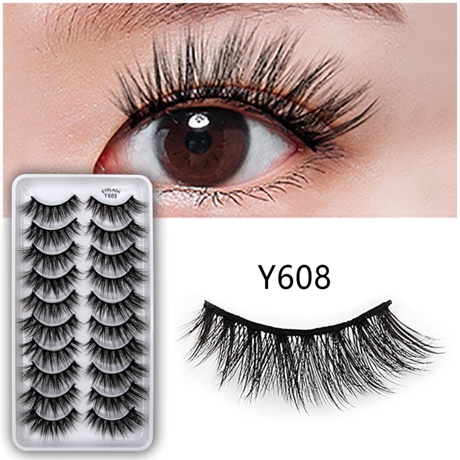 Sumllary Salon Lashes 614 False Eyelashes Lashes Pack 10 Pairs 8D Dramatic Eyelashes Wispy Cat Eye Style Volume Eye Lashes Multipack Sumllary