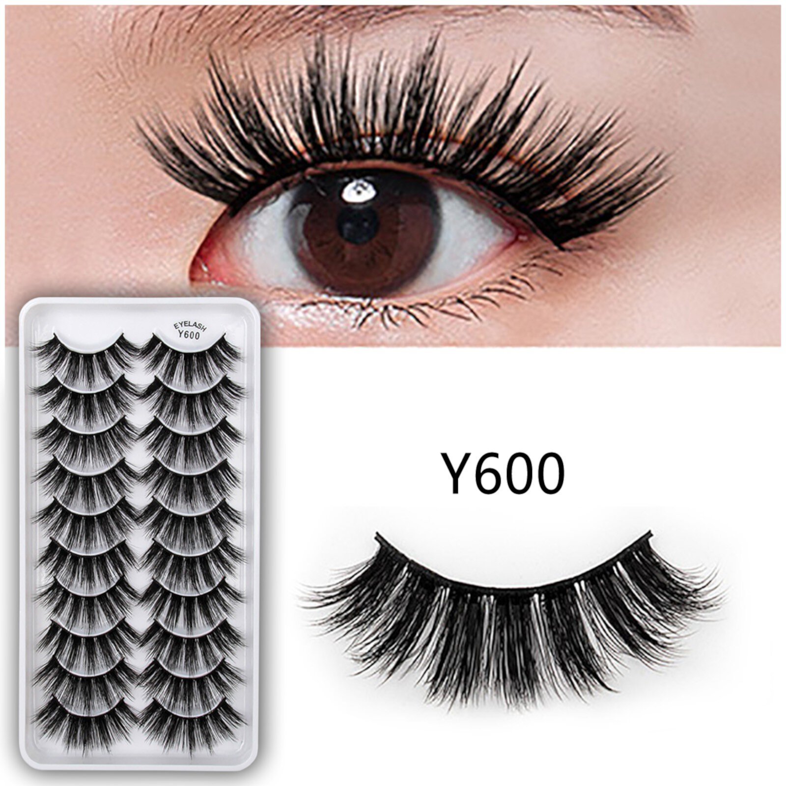 Sumllary Salon Lashes 614 False Eyelashes Lashes Pack 10 Pairs 8D Dramatic Eyelashes Wispy Cat Eye Style Volume Eye Lashes Multipack Sumllary