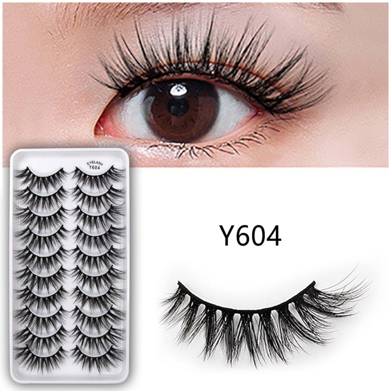 Sumllary Salon Lashes 614 False Eyelashes Lashes Pack 10 Pairs 8D Dramatic Eyelashes Wispy Cat Eye Style Volume Eye Lashes Multipack Sumllary