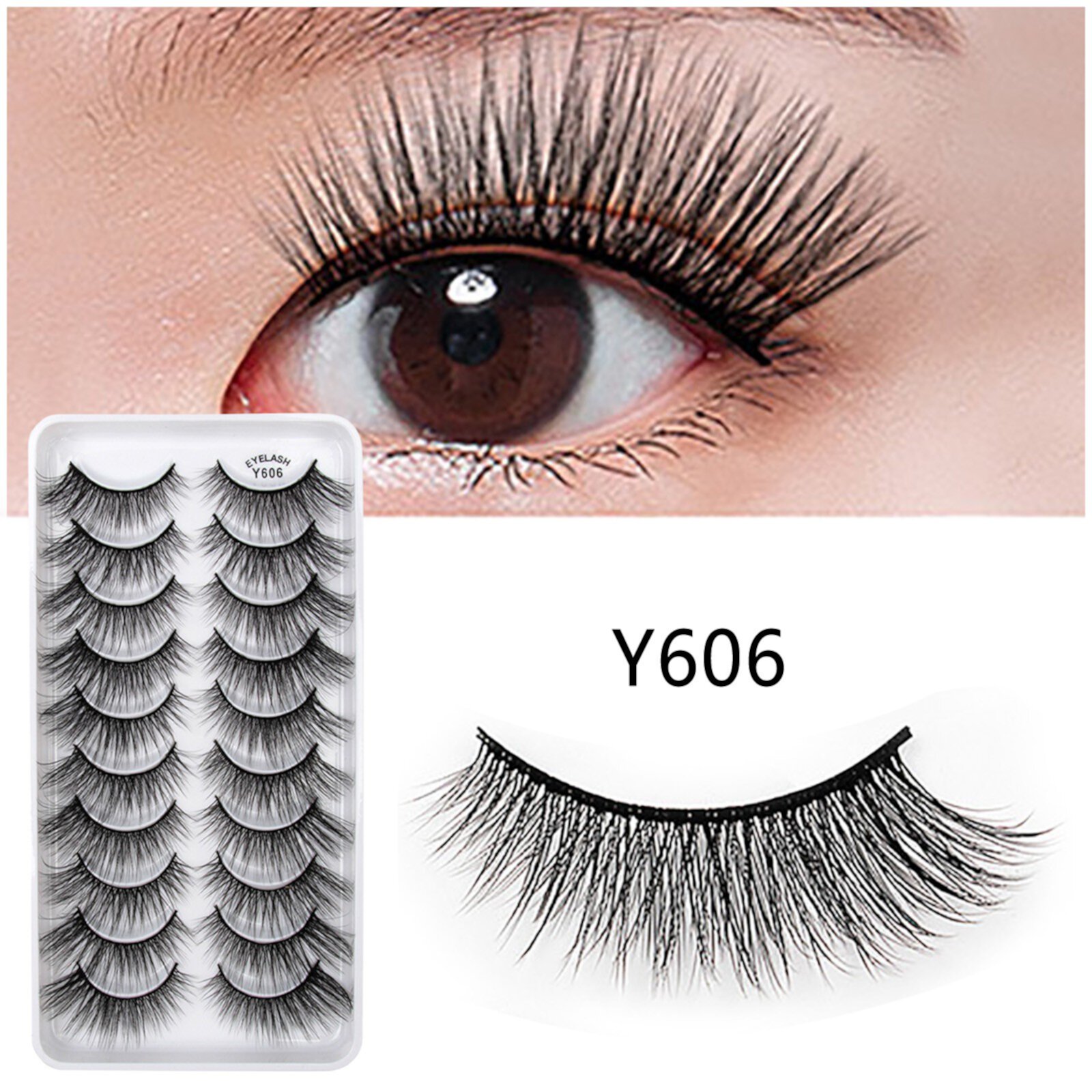 Sumllary Salon Lashes 614 False Eyelashes Lashes Pack 10 Pairs 8D Dramatic Eyelashes Wispy Cat Eye Style Volume Eye Lashes Multipack Sumllary