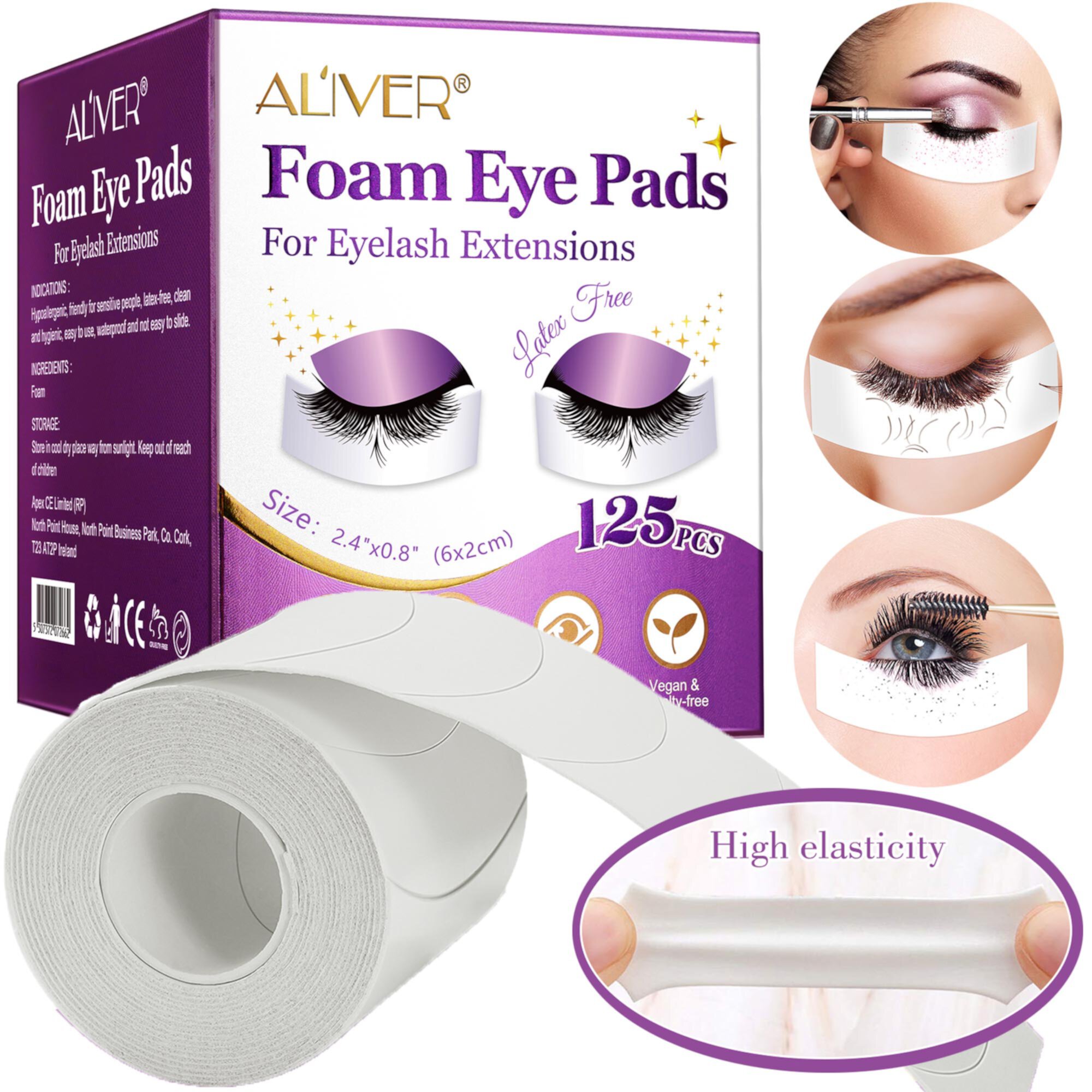 Aliver 125 PCS Foam Eye Pads for Eyelash Extension, Waterproof Latex-Free Eye Pads for Eye Cosmestics and Eye Make-Up ALIVER