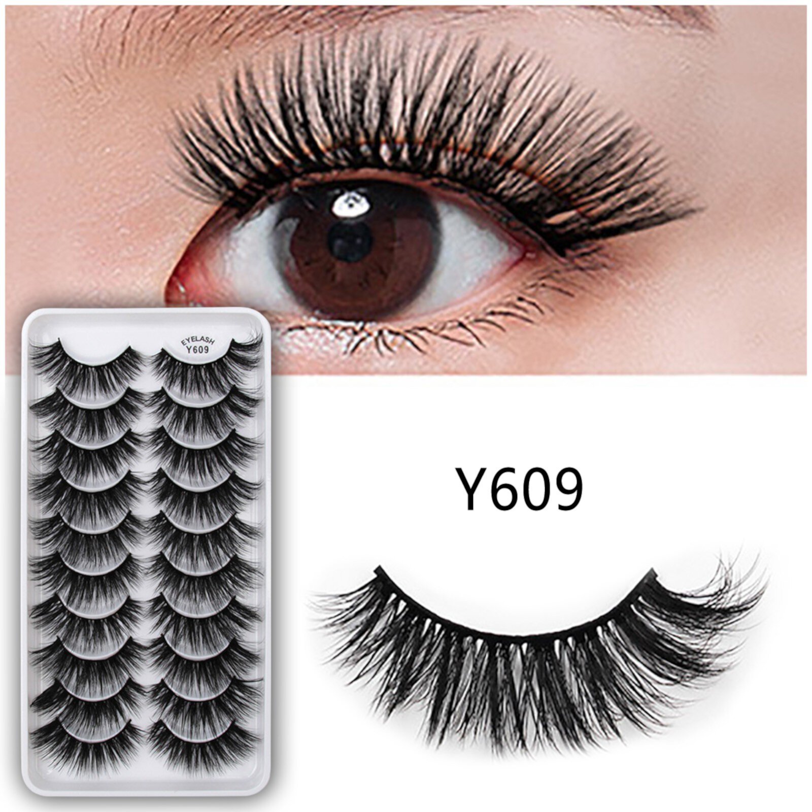 Sumllary Salon Lashes 614 False Eyelashes Lashes Pack 10 Pairs 8D Dramatic Eyelashes Wispy Cat Eye Style Volume Eye Lashes Multipack Sumllary