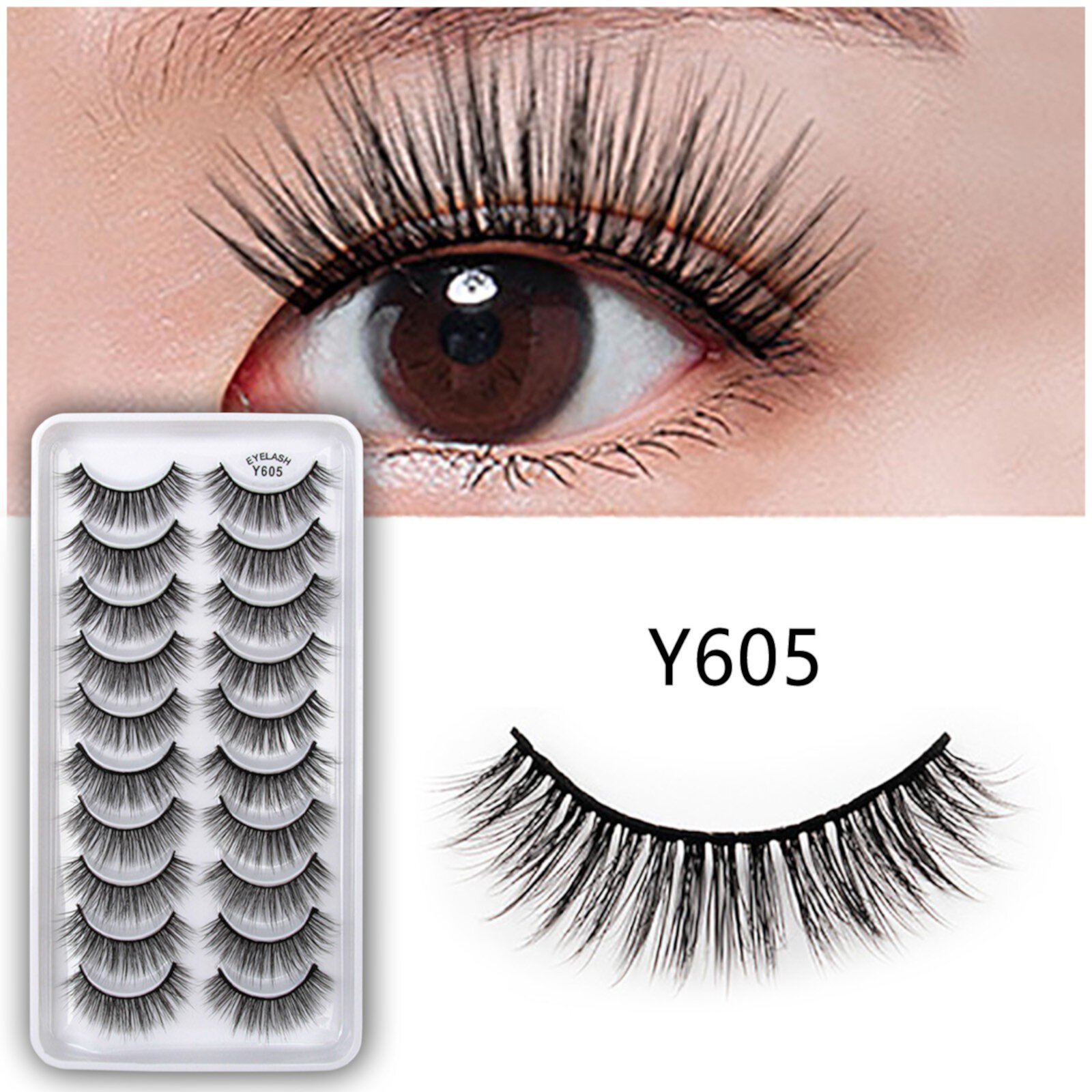 Sumllary Salon Lashes 614 False Eyelashes Lashes Pack 10 Pairs 8D Dramatic Eyelashes Wispy Cat Eye Style Volume Eye Lashes Multipack Sumllary