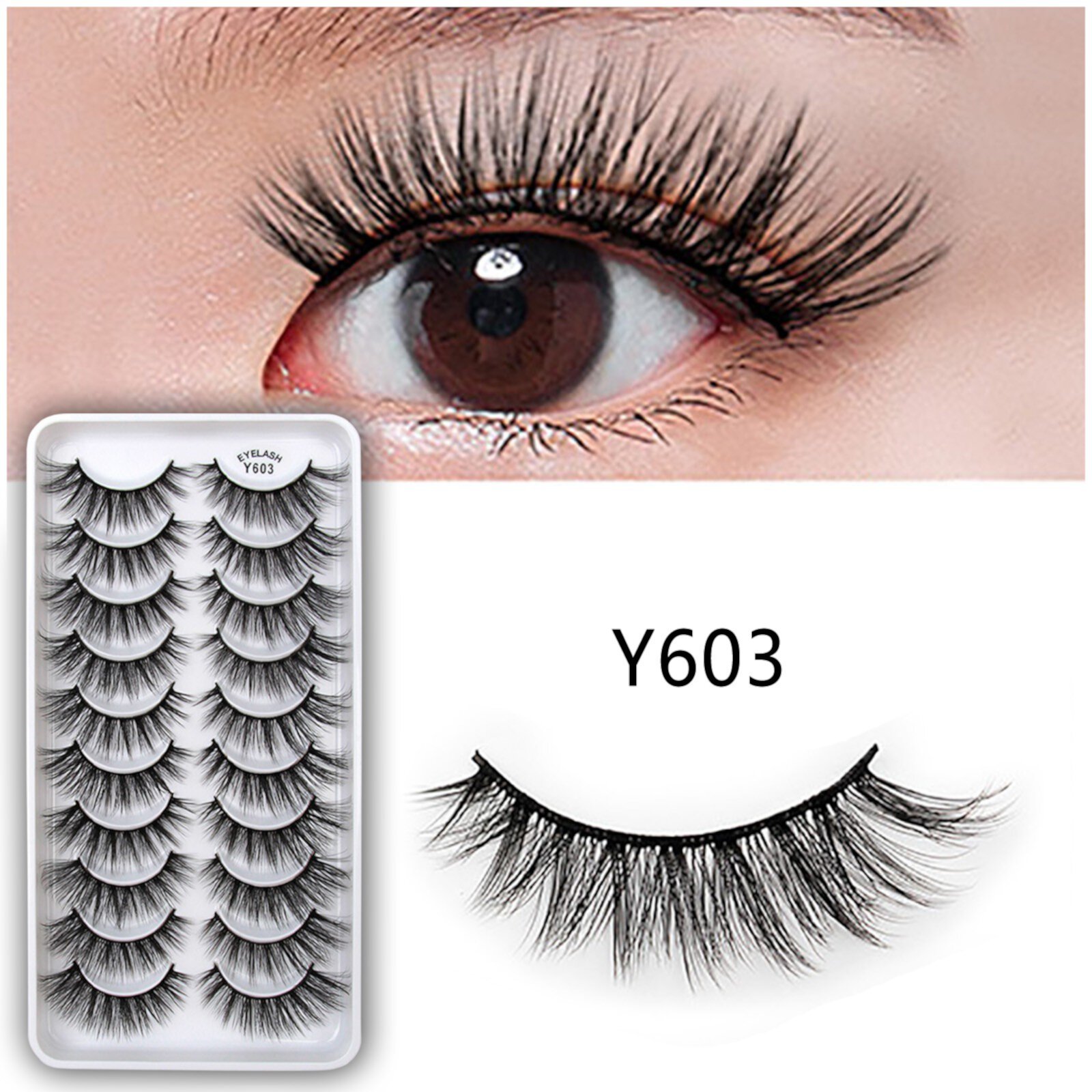 Sumllary Salon Lashes 614 False Eyelashes Lashes Pack 10 Pairs 8D Dramatic Eyelashes Wispy Cat Eye Style Volume Eye Lashes Multipack Sumllary