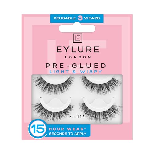 Eylure Pre-Glued Wispy Light Texture False Eyelashes, No.117 Twin Pack Eylure