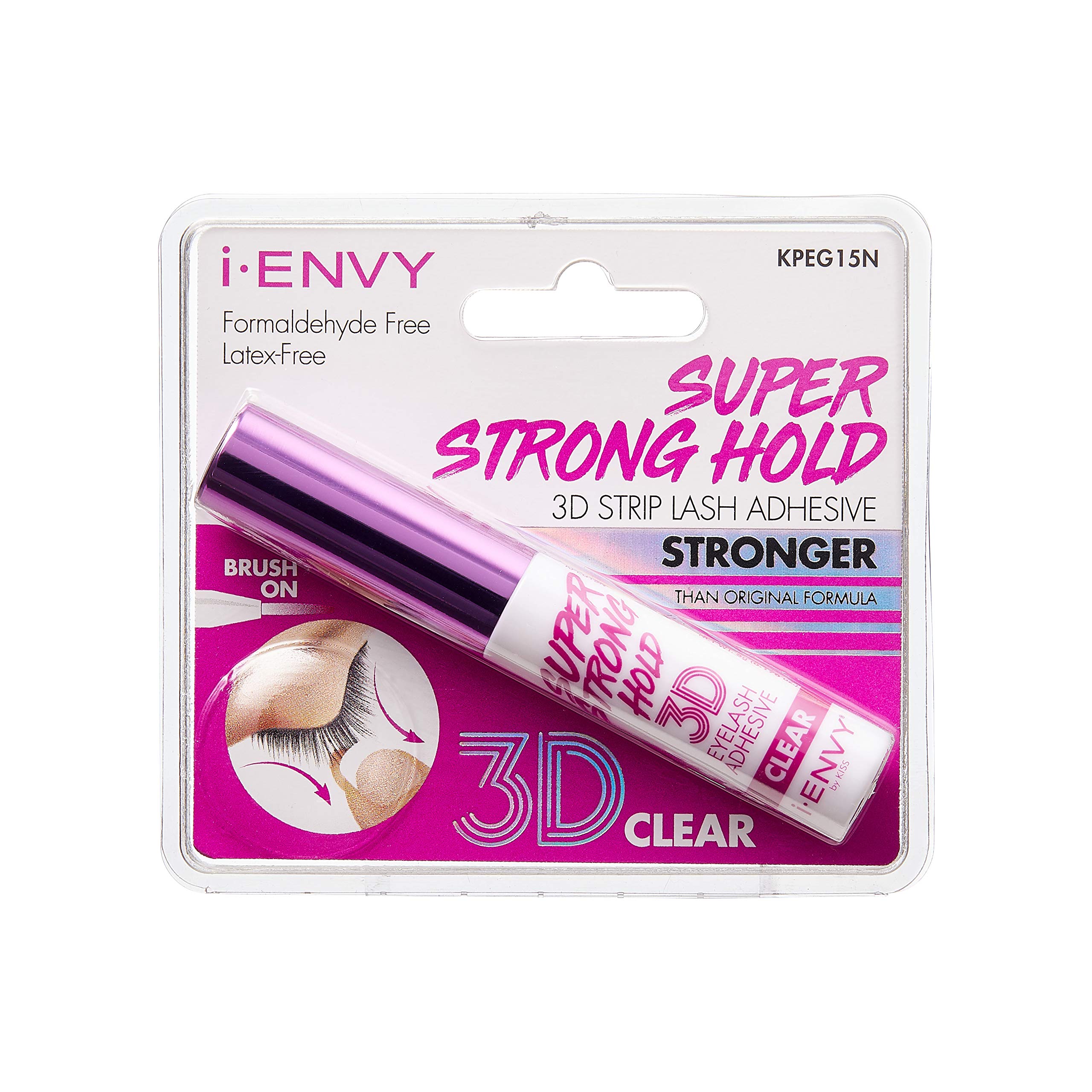 i-Envy by KISS Super Strong Hold 3D Strip Lash Glue, Waterproof Brush-On False Eyelash Adhesive, Latex-Free, Long-Lasting & Easy Application, Ideal for Sensitive Eyes (Clear) I-Envy