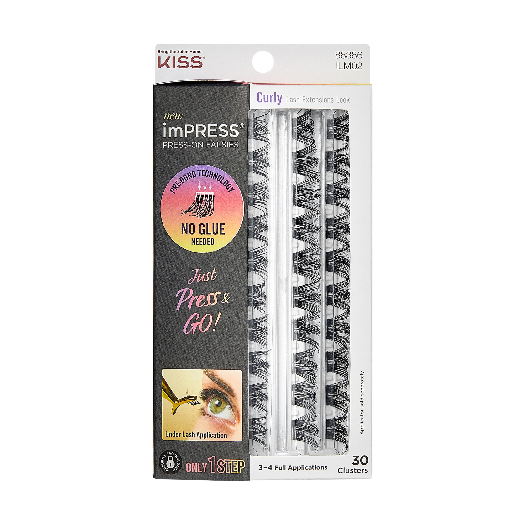 KISS imPRESS Falsies Self Adhesive Eyelashes, Curly, 10mm-12mm-14mm, 30 Lash Clusters Visit the KISS Store