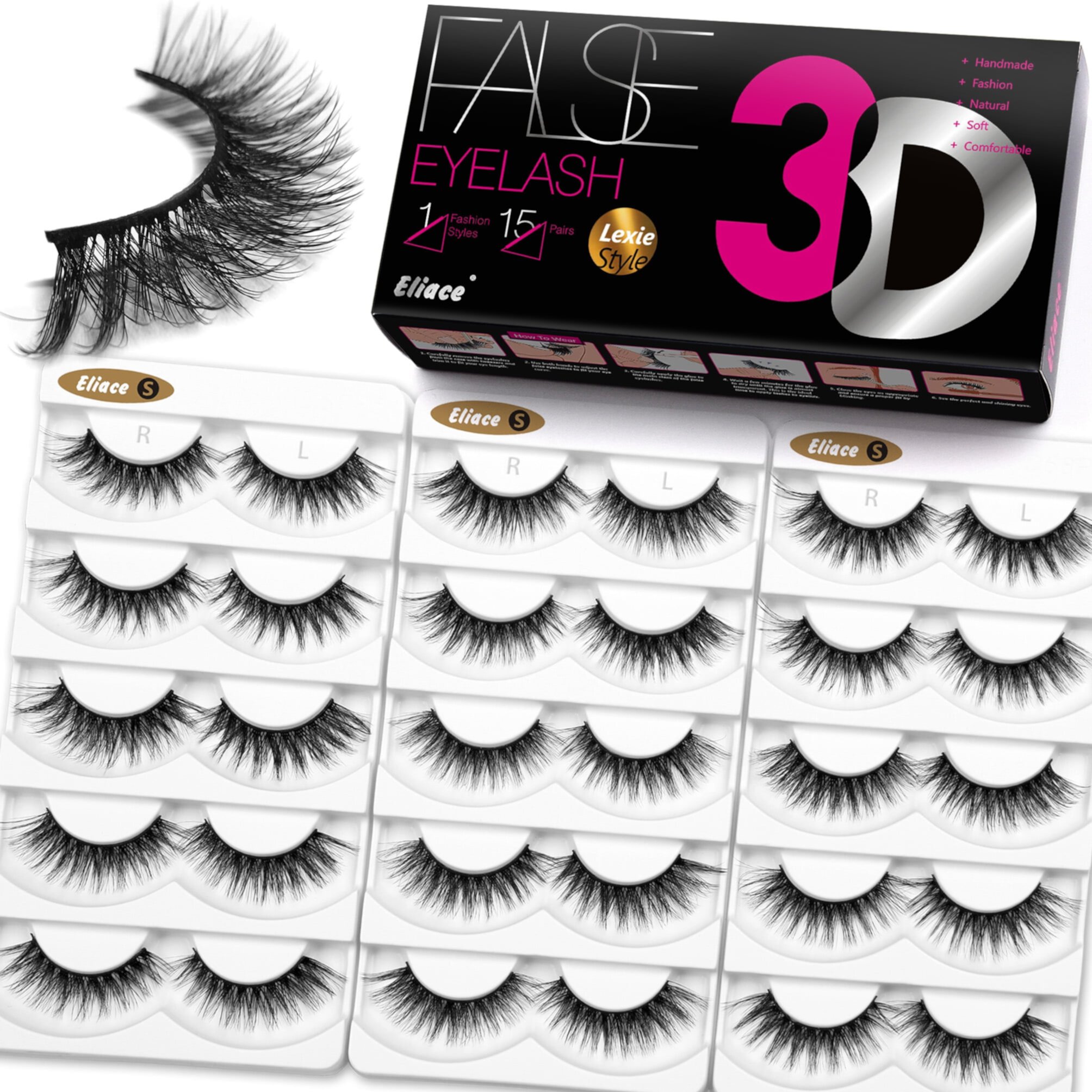 Eliace Lashes , False Eyelashes Cat Eyes Wispy Natural Faux Mink Lashes 15 Pairs,  Fake Eye Lashes Multipack | Trish Eliace