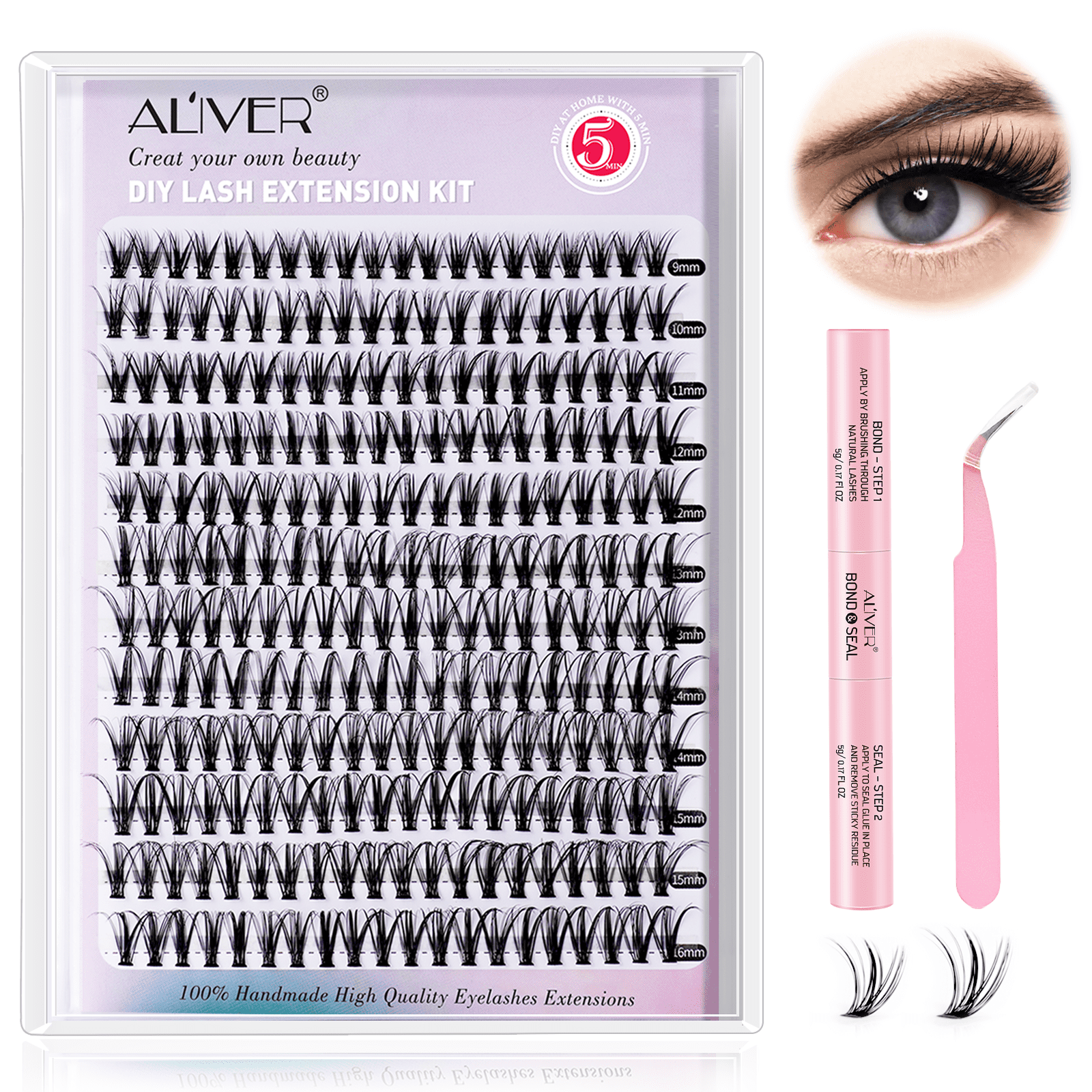 Aliver Individual Lashes 9-16mm 240pcs Cluster Lashes Mixed Tray DIY Eyelash Extension Volume Lash Clusters Eyelashes (30D-9-16mm) ALIVER