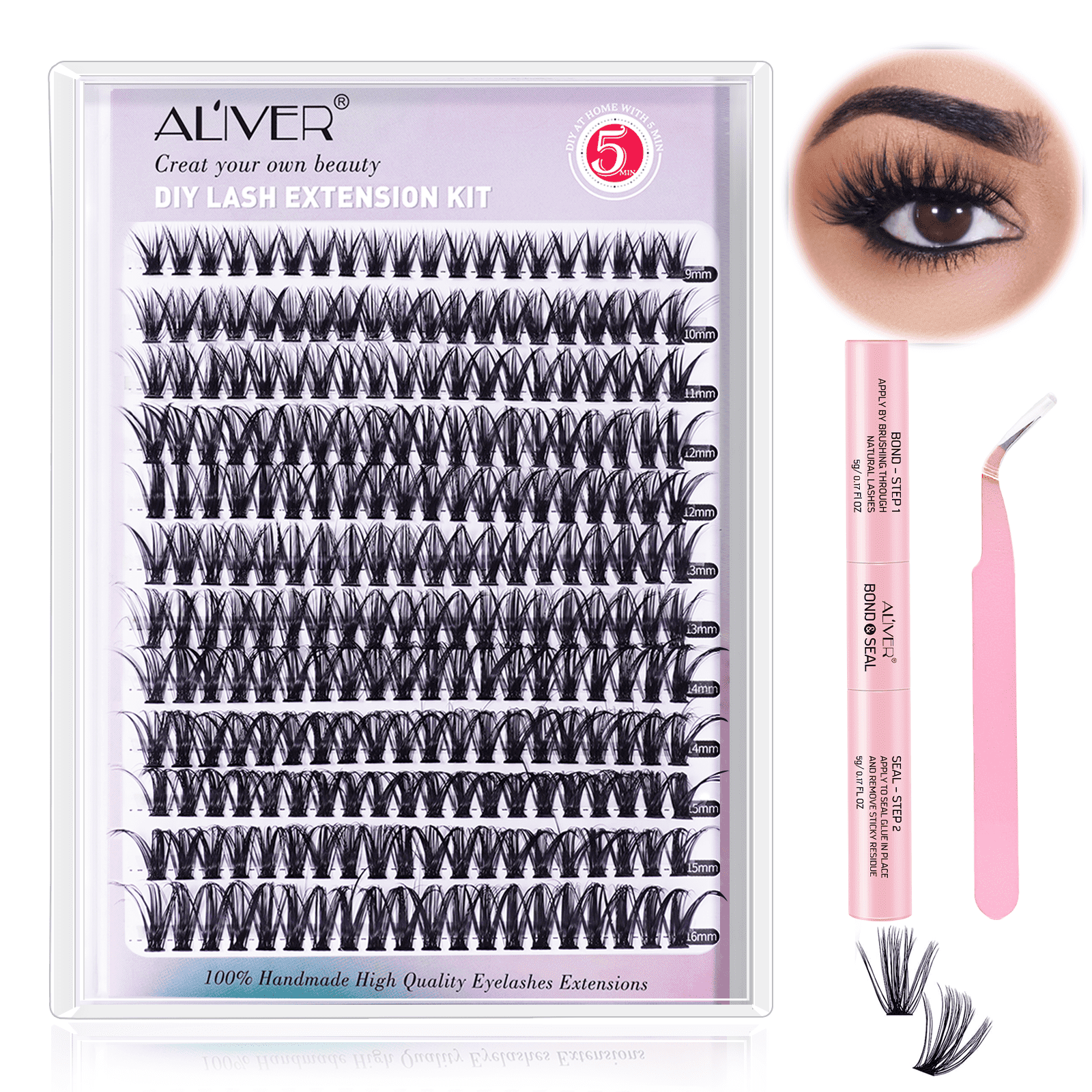 Aliver Individual Lashes 9-16mm 240pcs Cluster Lashes Mixed Tray DIY Eyelash Extension Volume Lash Clusters Eyelashes (40D-9-16mm) ALIVER