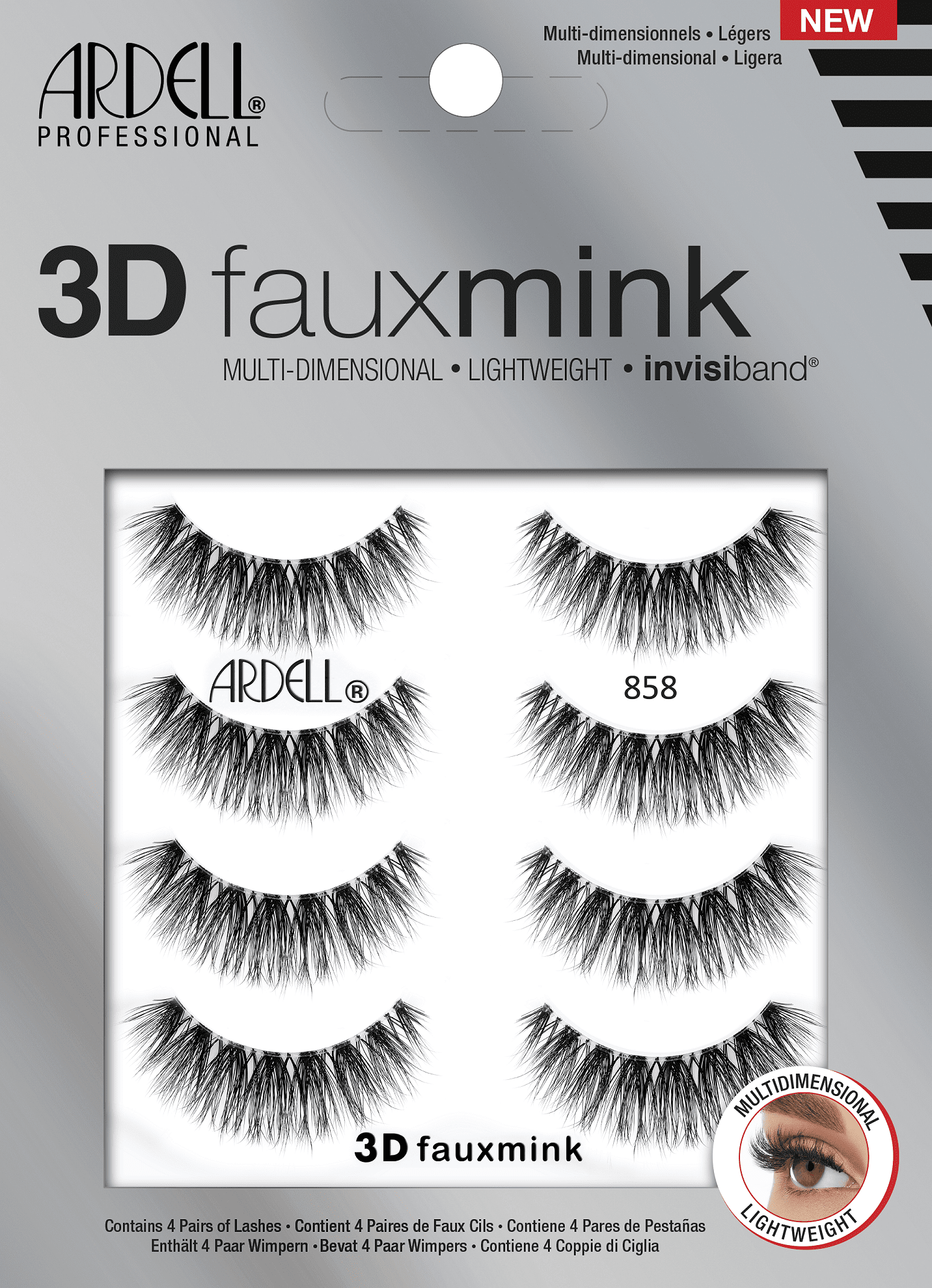 Ardell 3D Faux Mink False Eyelashes, 858, 4 Pairs, Black ARDELL