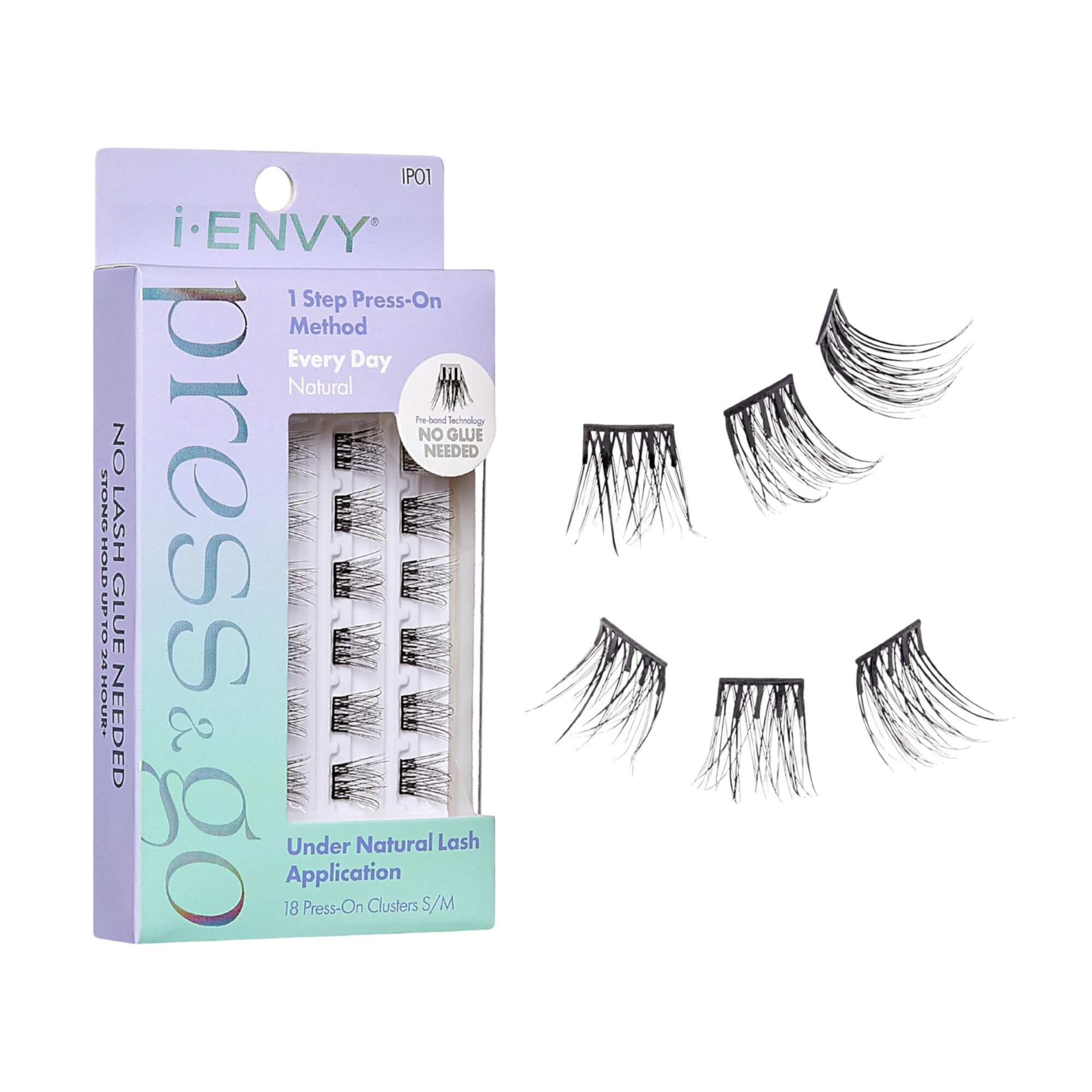 i-ENVY Press&Go Self-Adhesive Eyelashes, No Glue Needed False Eyelash Clusters, Easy Application 1 Step Press-On Lashes, No Damage or Residue (Every Day Natural) I-Envy