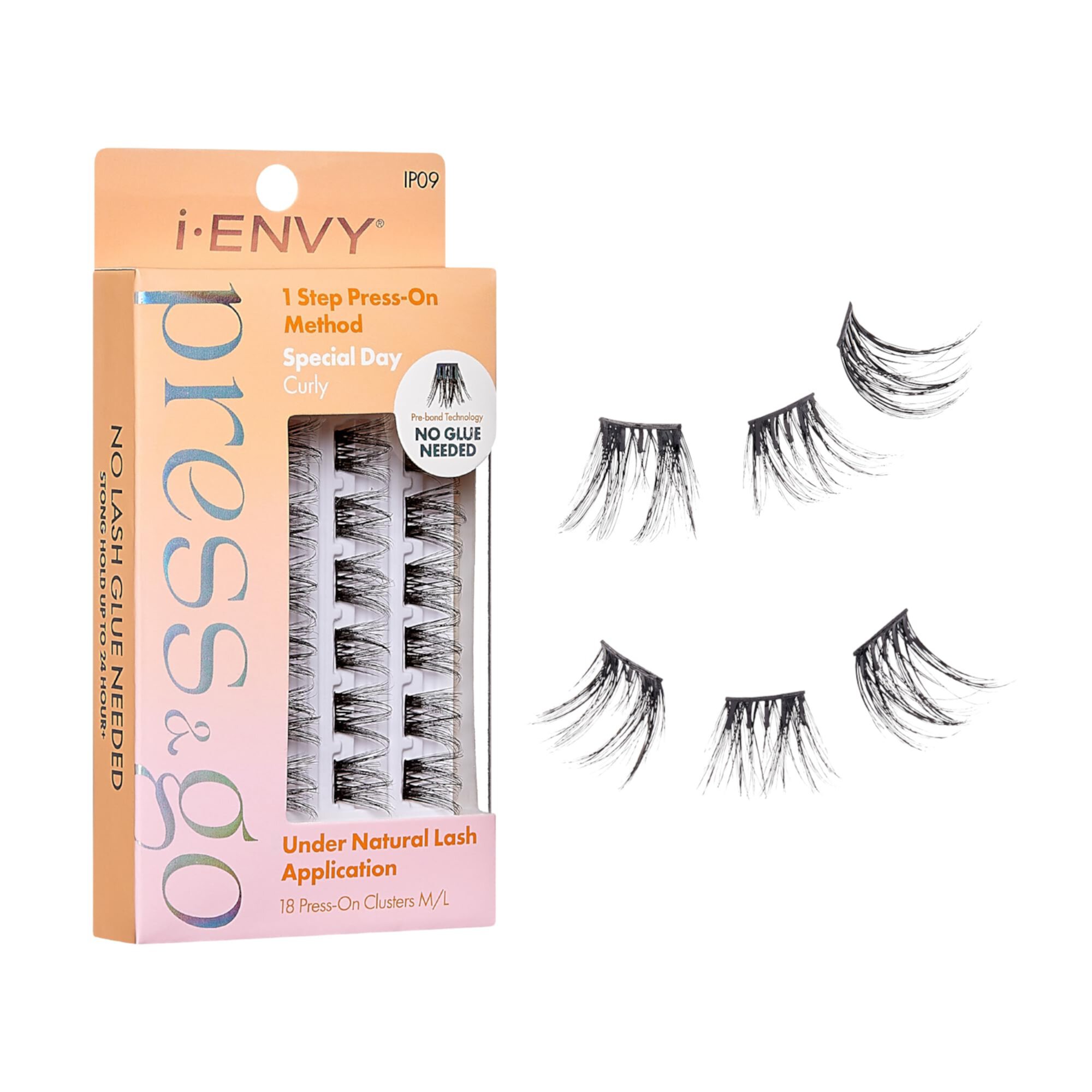 i-ENVY Press&Go Self-Adhesive Eyelashes, No Glue Needed False Eyelash Clusters, Easy Application 1 Step Press-On Lashes, No Damage or Residue (Special Day Curly) I-Envy