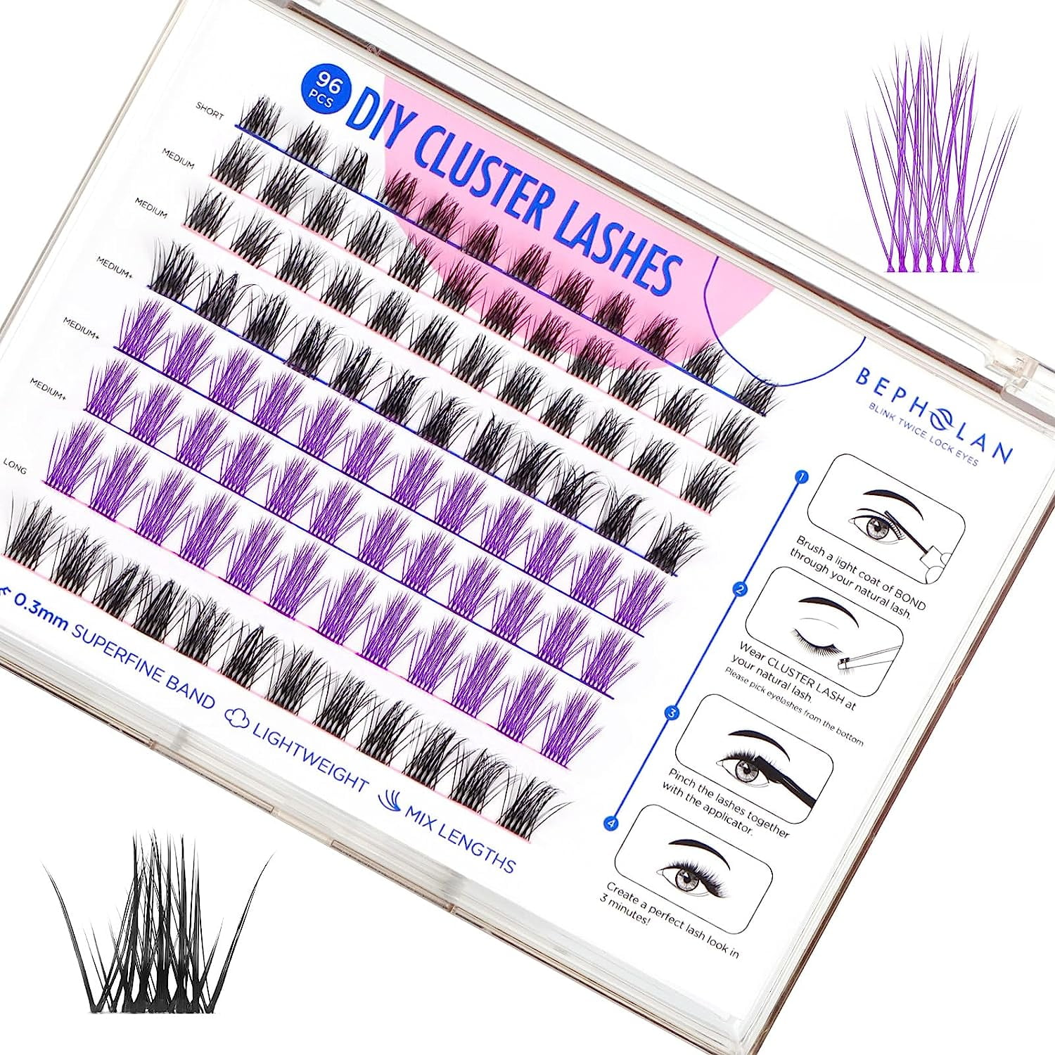 96Pcs Colored Lash Clusters DIY Eyelash Extensions With Colors BEPHOLAN