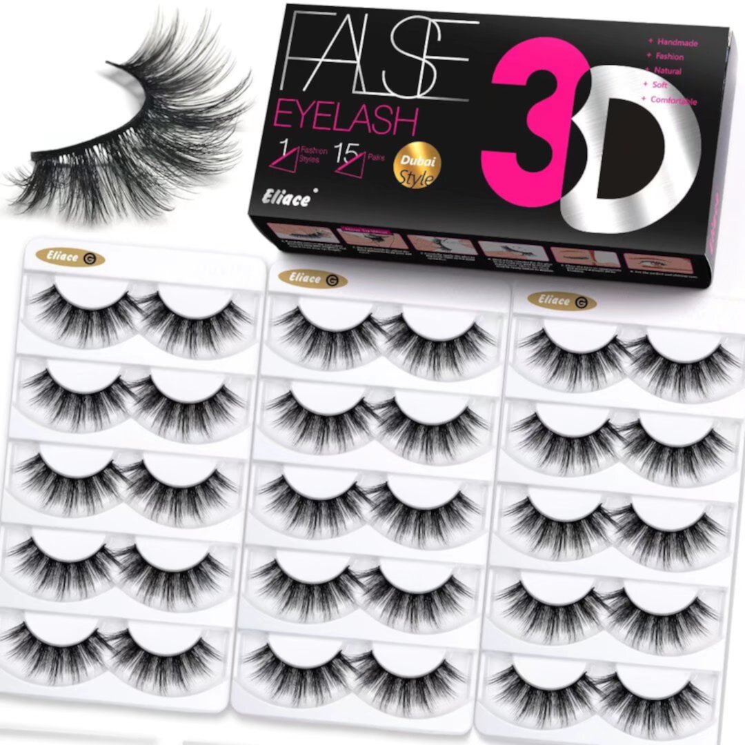 ELIACE False Eyelashes Wispy Cat-Eye Faux Mink Lashes Fluffy C-Curl Long Fake Eye Lashes Multipack Lashes (15 Pairs) | Lexie Eliace