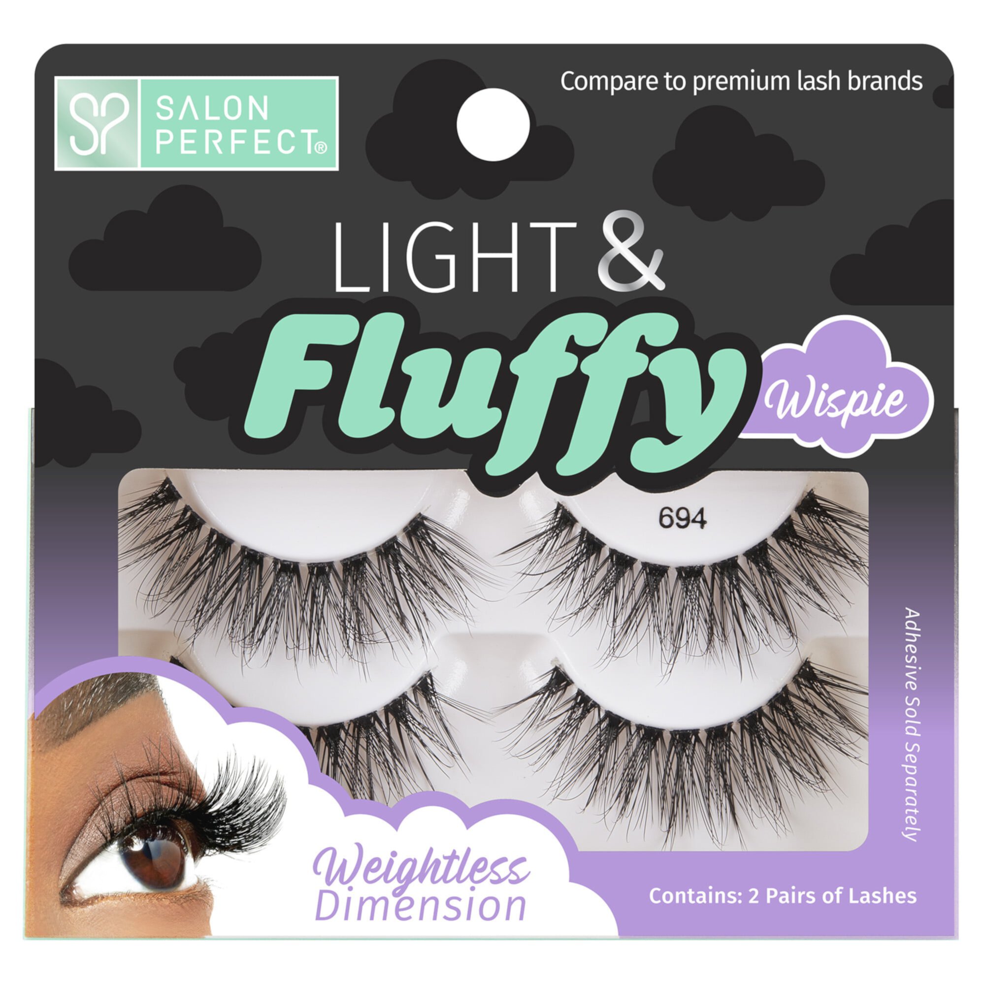 Salon Perfect Light & Fluffy Lash 694, Black, 2 Pairs Salon Perfect