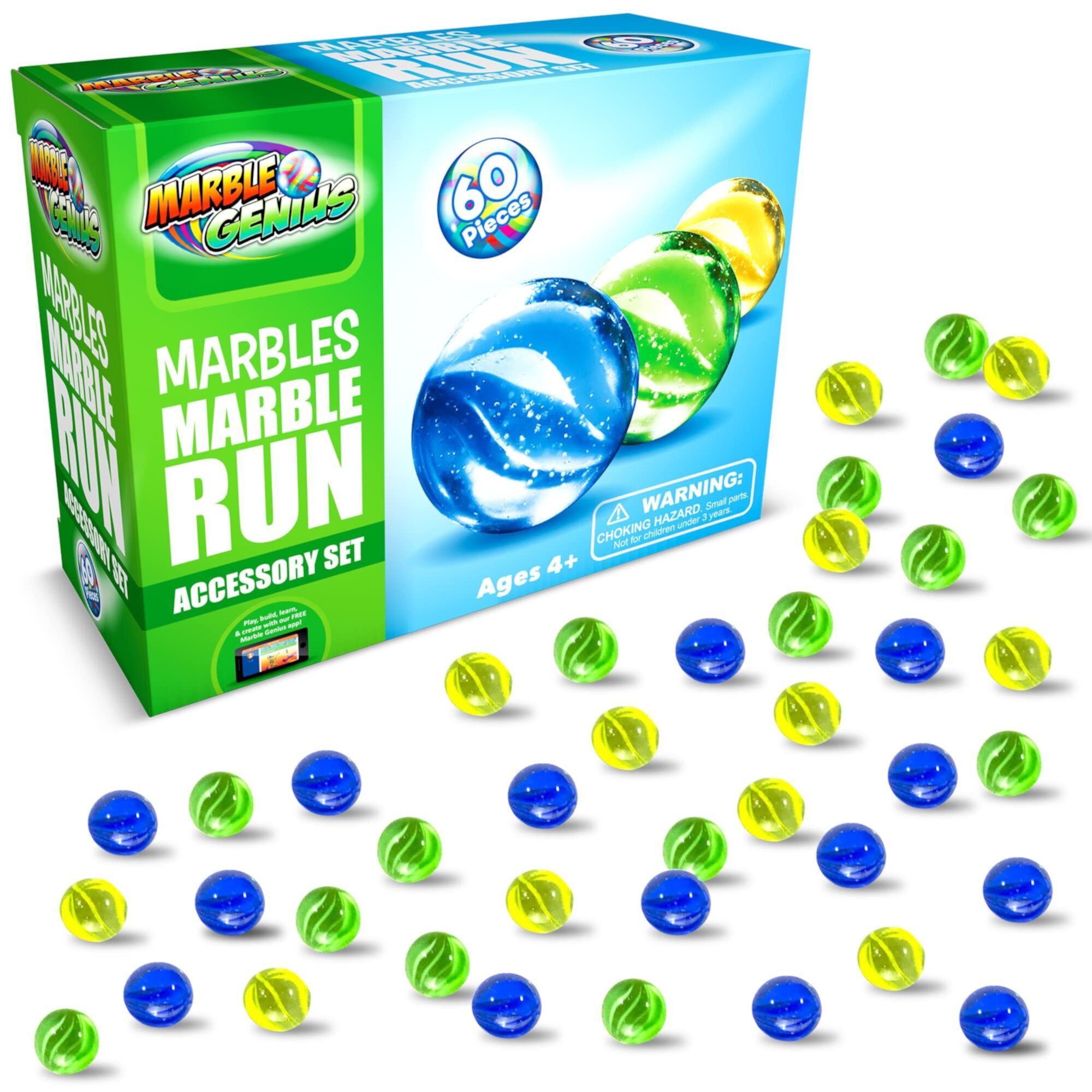 Marble Genius Marbles Accessory Add-On (60 Pieces) - High-Quality, Compatible with All Marble Genius Marble Run Sets, Made with Durable Materials to Ensure Long-Lasting Fun for Kids and Adults Alike Marble Genius