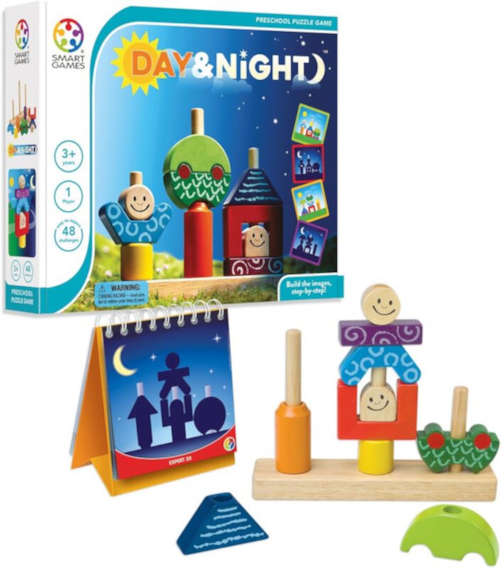 SmartGames Day & Night Wooden Cognitive Skill-Building Puzzle Game Featuring 48 Playful Challenges for Ages 2+ SmartGames