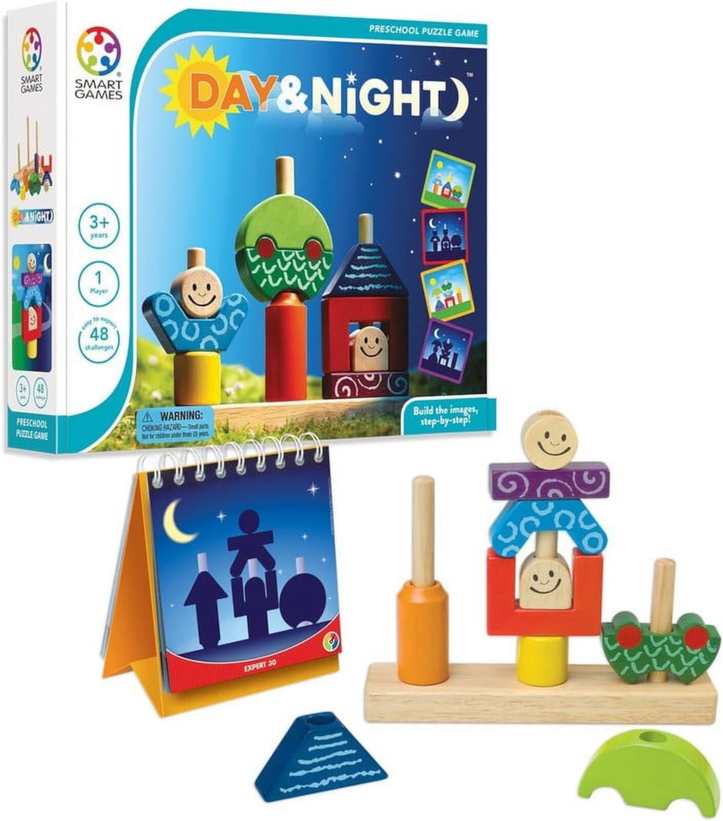 SmartGames Day & Night Wooden Cognitive Skill-Building Puzzle Game Featuring 48 Playful Challenges for Ages 2+ SmartGames