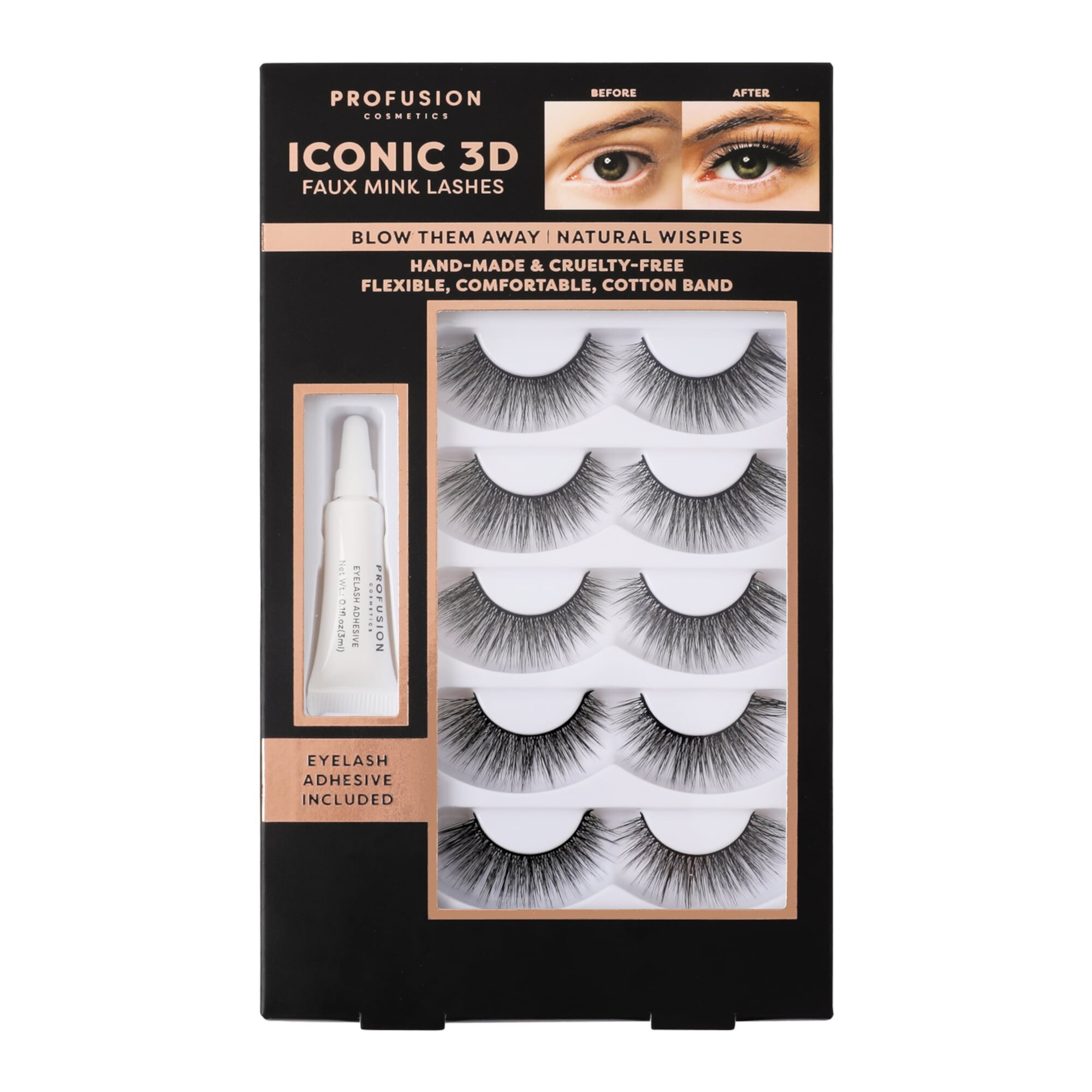 Profusion Cosmetics Iconic 3D Faux Mink Eyelashes 5 Pair- Blow Them Profusion