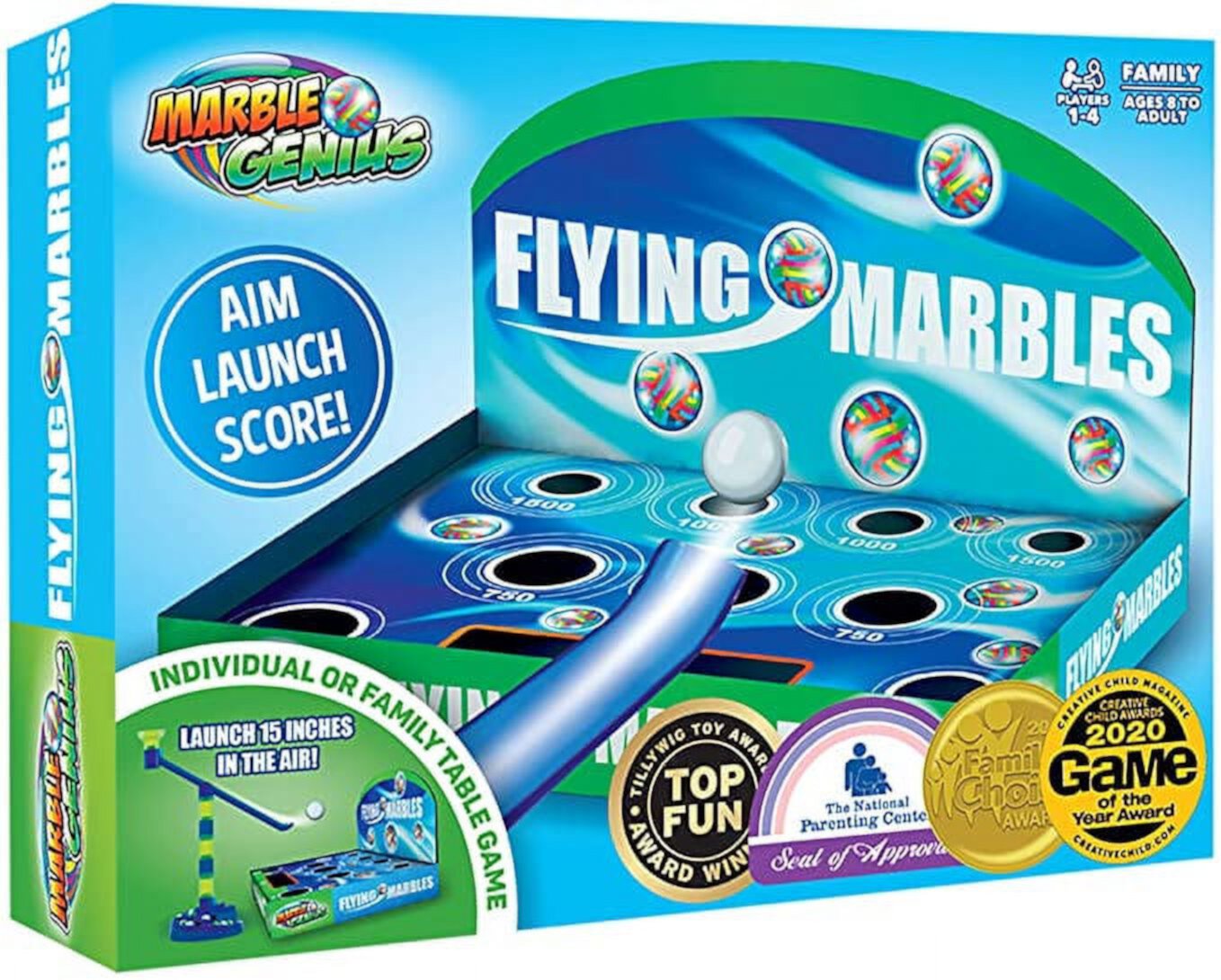 Marble Genius Flying Marbles Action Game - Family Table Game, Experience The Thrill of Racing, Includes an App with Additional Challenges, Perfect for Kids, Teens, and Adults, AIM! Launch! Score! Marble Genius